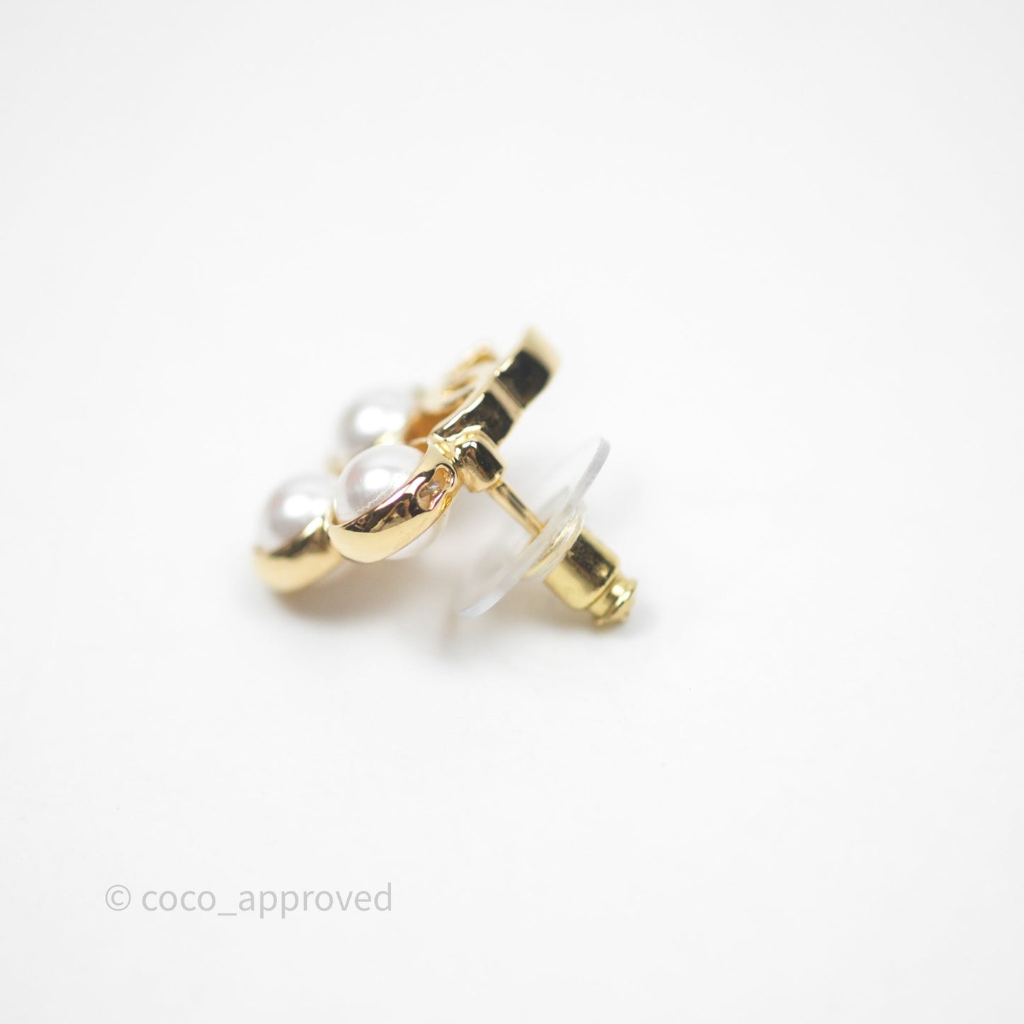 Chanel CC Pearl Earrings Gold Tone 24S