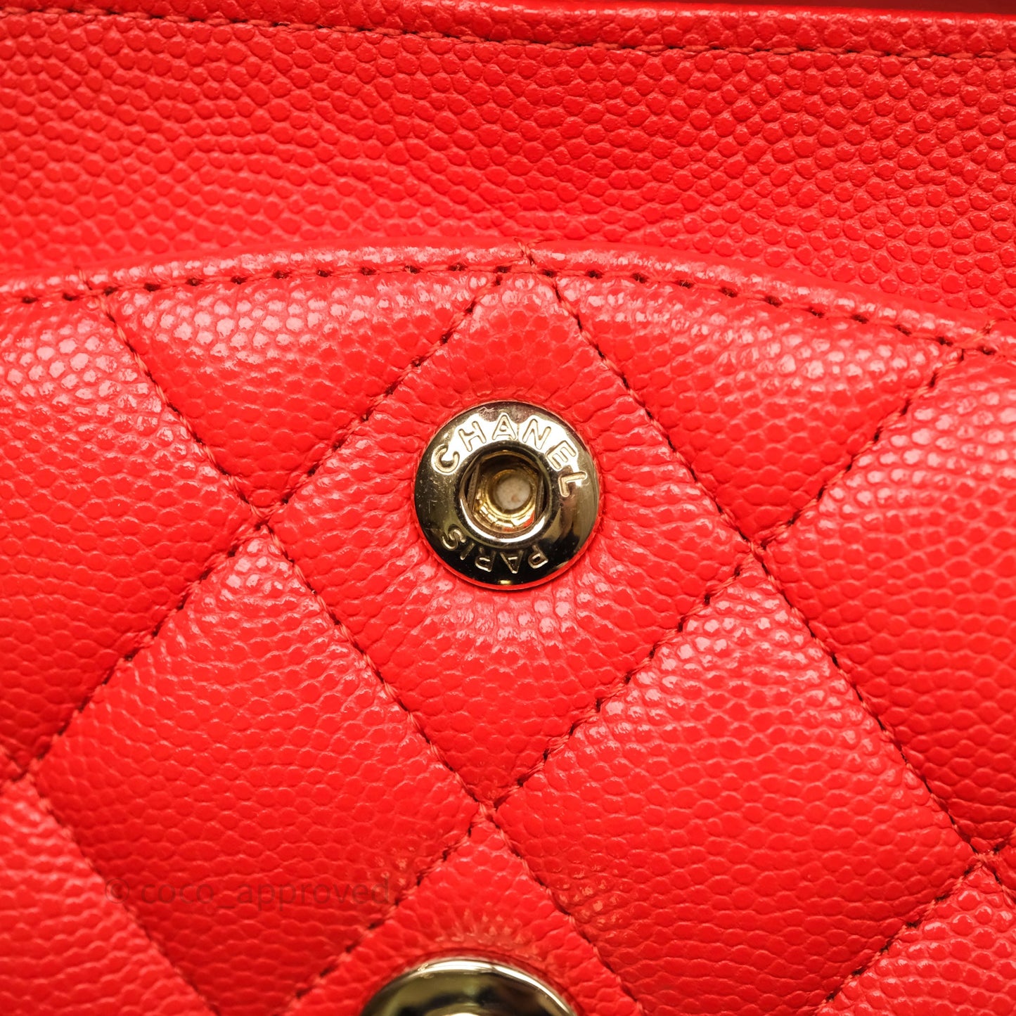 Chanel Small Classic Flap Quilted Red Orange Caviar Gold Hardware