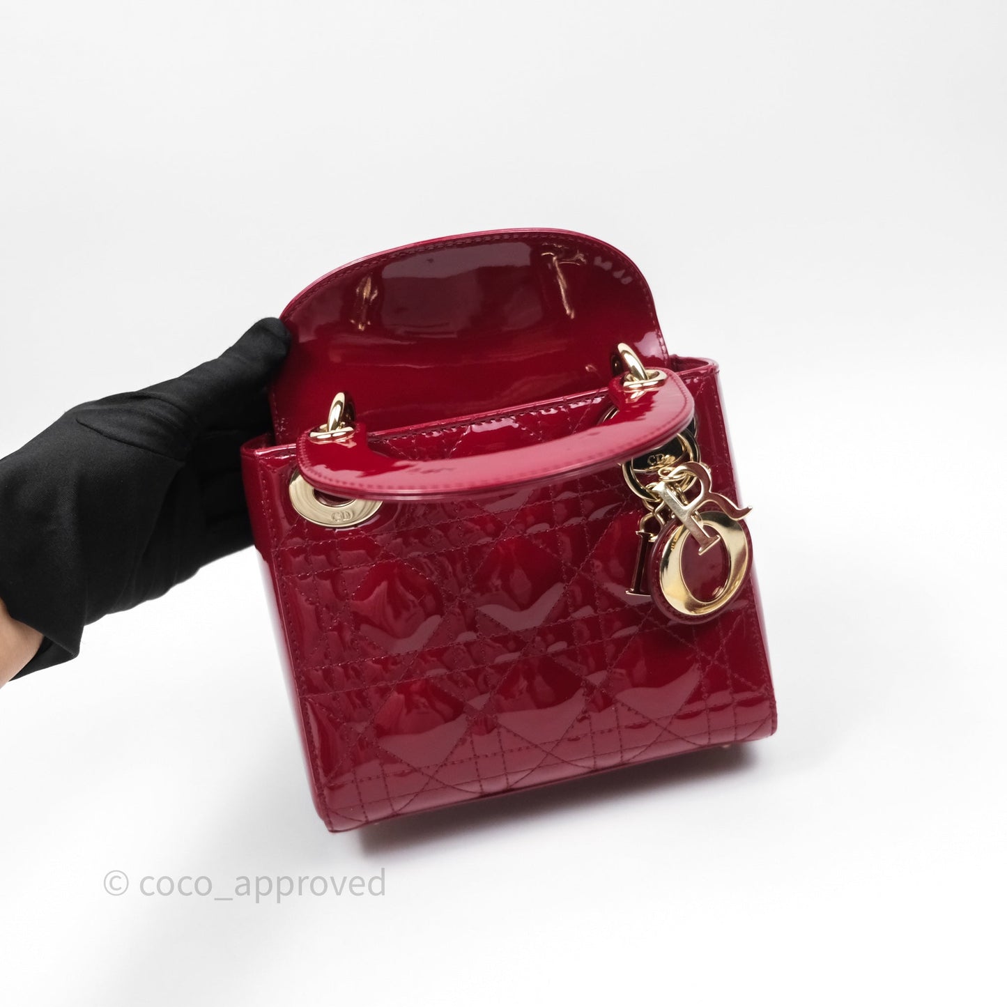 Christian Dior Mini Lady Dior Red Patent Cannage Gold Hardware