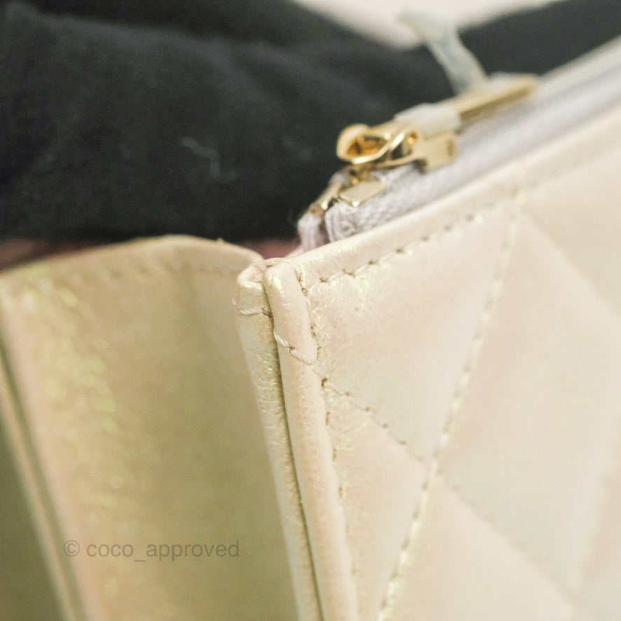 Chanel Quilted Mini Wallet on Chain WOC Iridescent Ivory Gold Hardware 20B