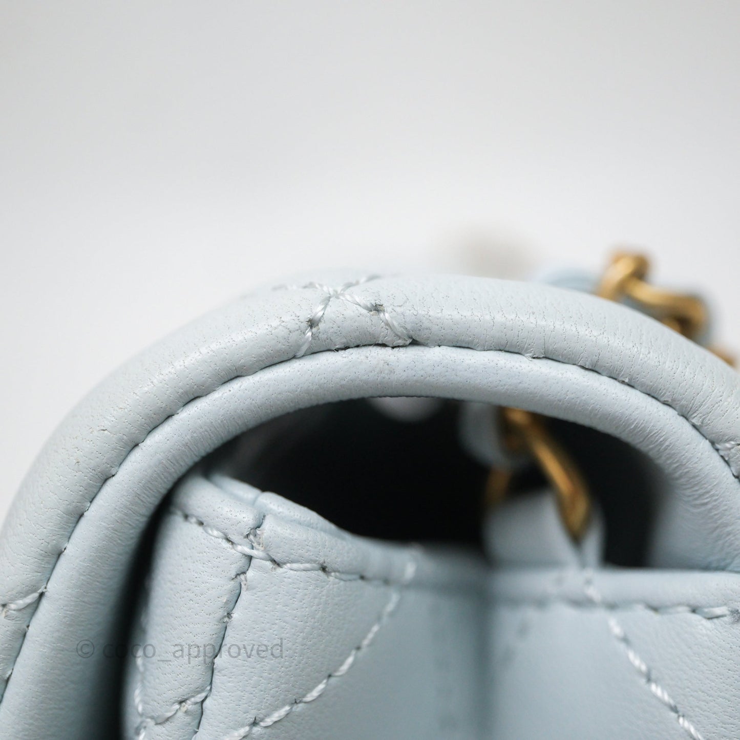 Chanel Pearl Crush Mini Rectangular Light Blue Lambskin Aged Gold Hardware