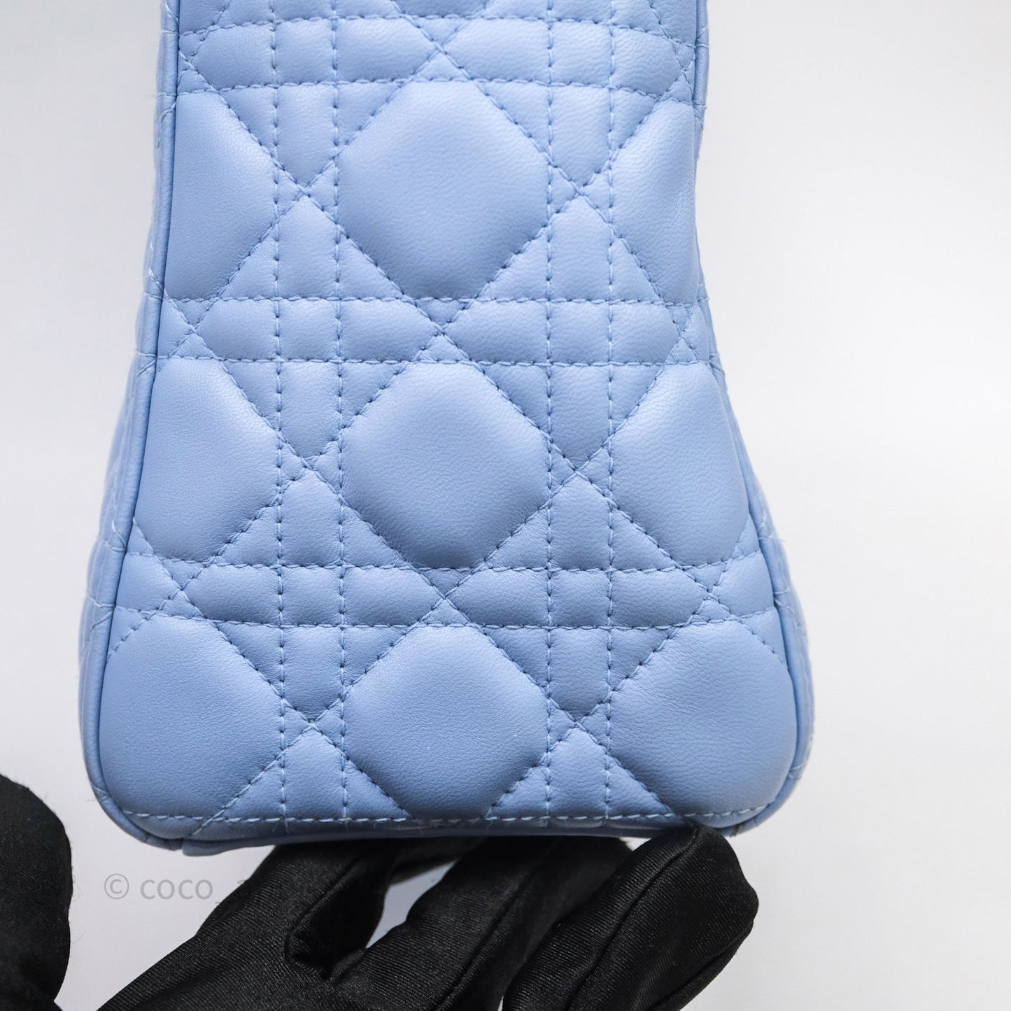 Christian Dior Large Lady Dior Cannage Blue Lambskin Silver Hardware