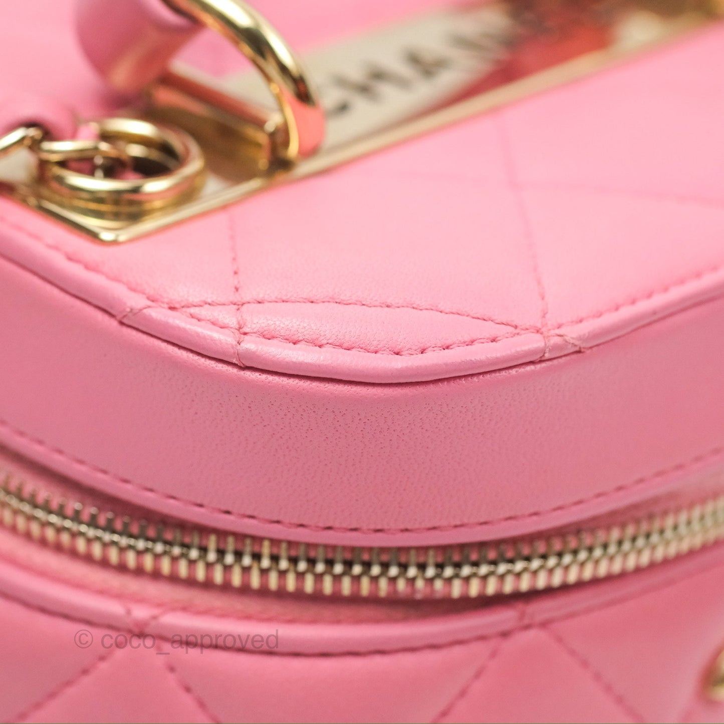 Chanel Small Quilted Top Handle Vanity Case Pink Lambskin Gold Hardware