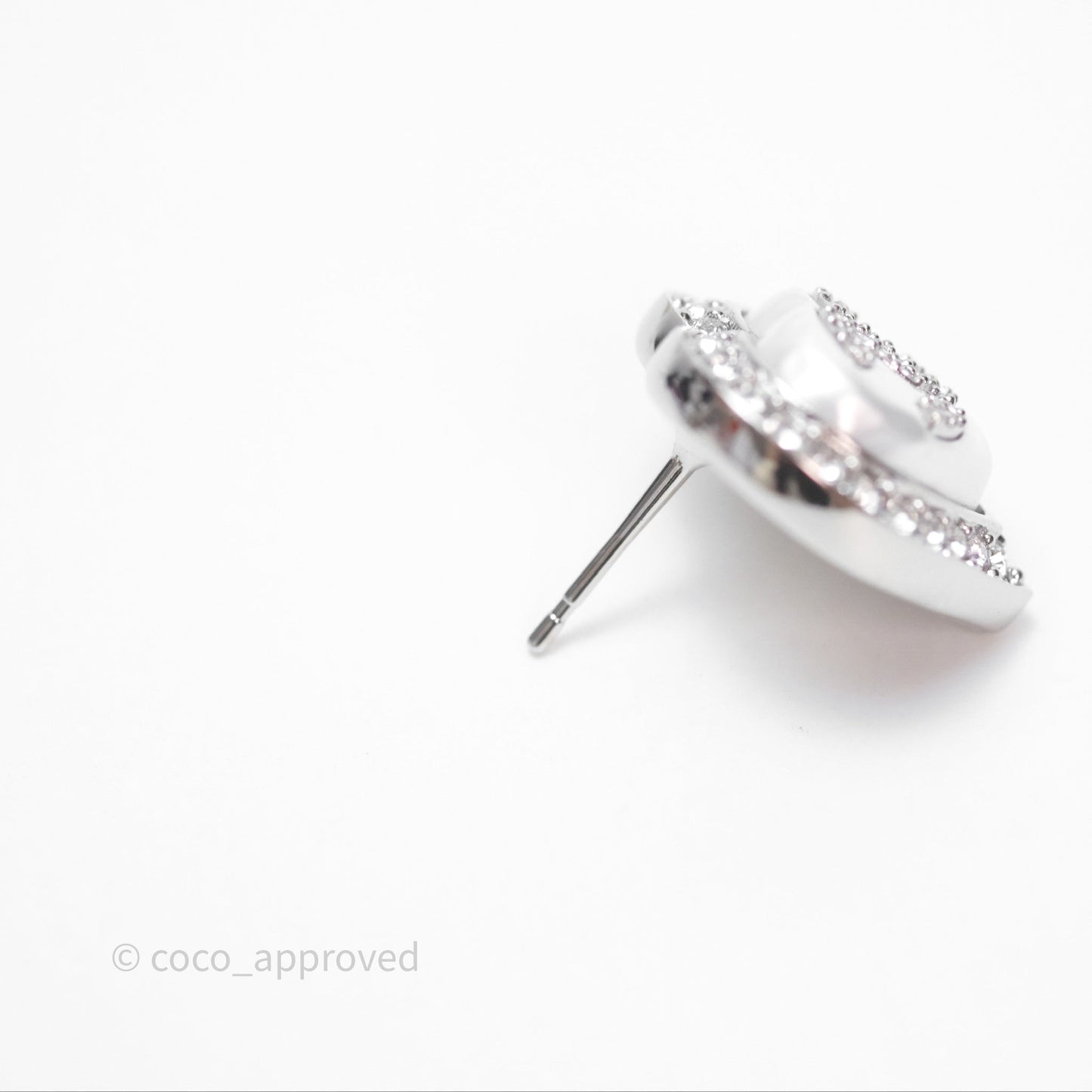 Chanel Crystal CC Heart Earrings Silver Tone 23B