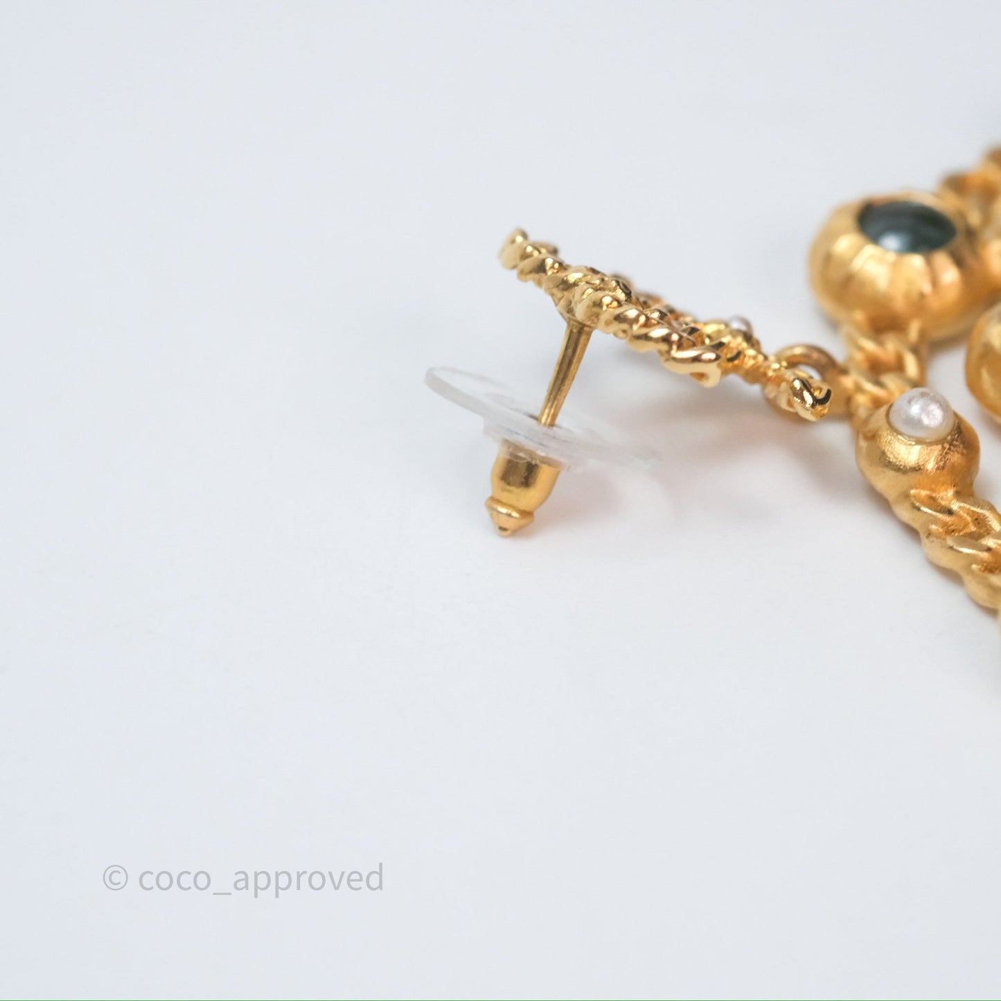 Chanel CC Pearl Stone Circle No.5 Earrings Aged Gold Tone 18K