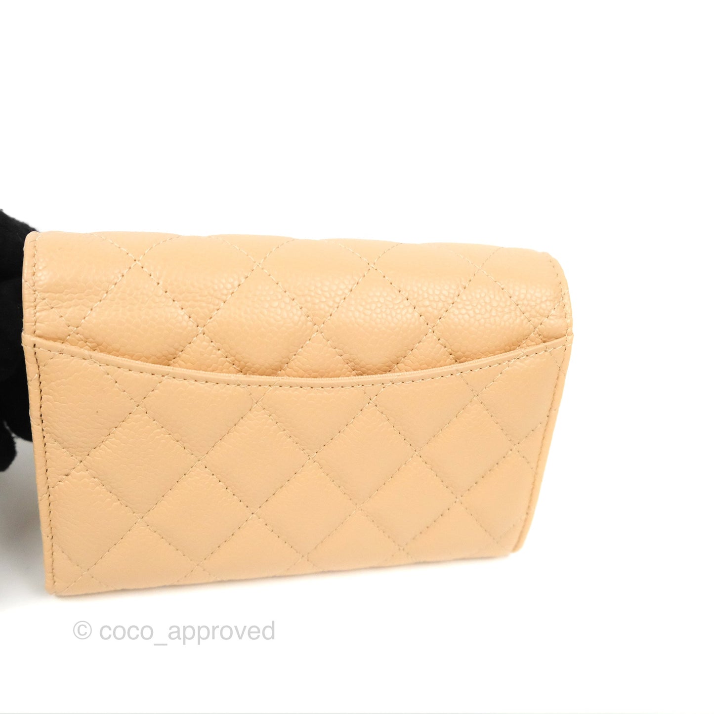 Chanel Quilted Medium Flap Wallet Beige Caviar Gold Hardware