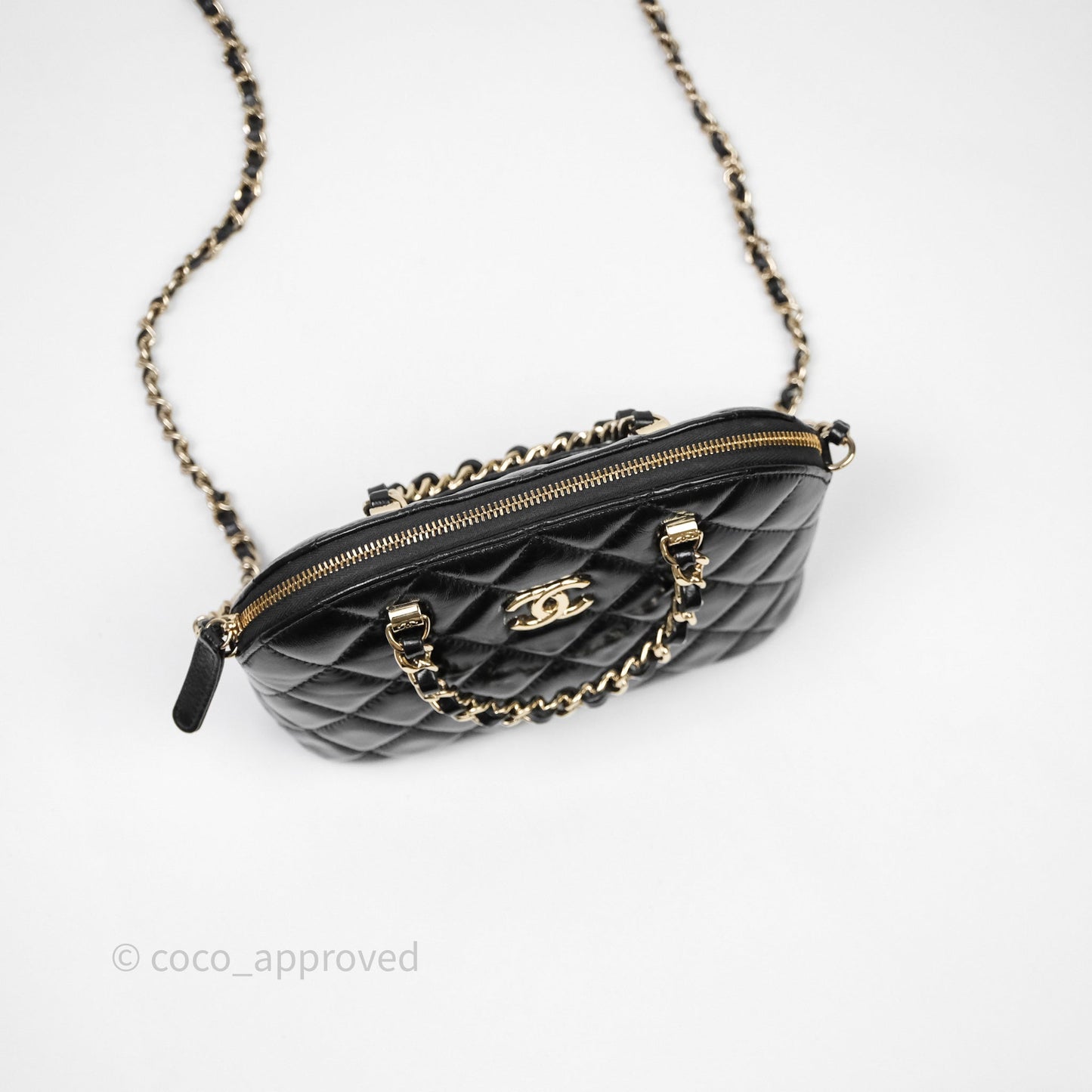 Chanel Handle Clutch with Chain Black Shiny Lambskin Gold Hardware