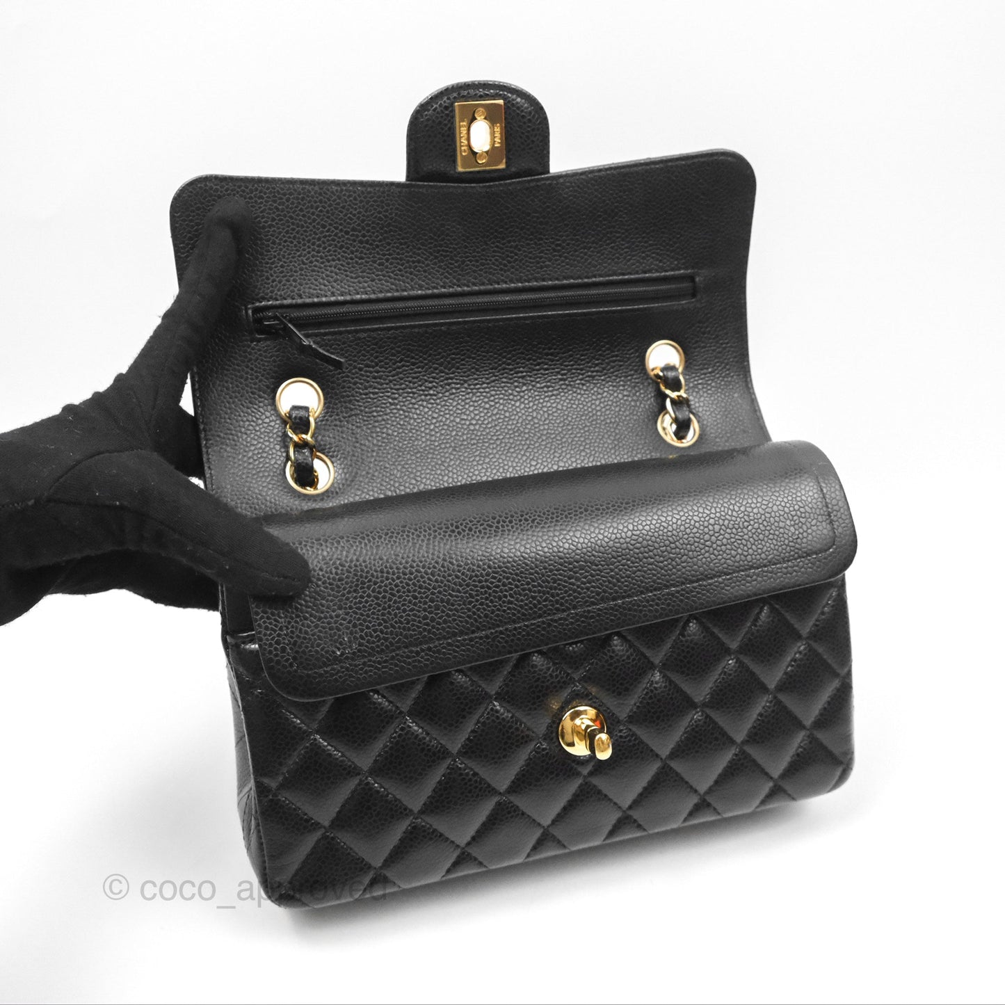 Chanel Small Classic Quilted Flap Black Caviar Gold Hardware
