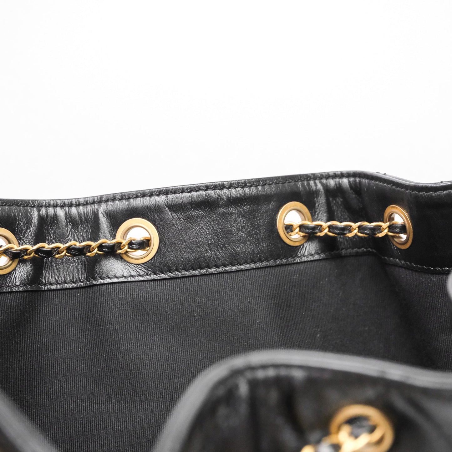 Chanel 25 Medium Black Crumpled Calfskin Aged Gold Hardware