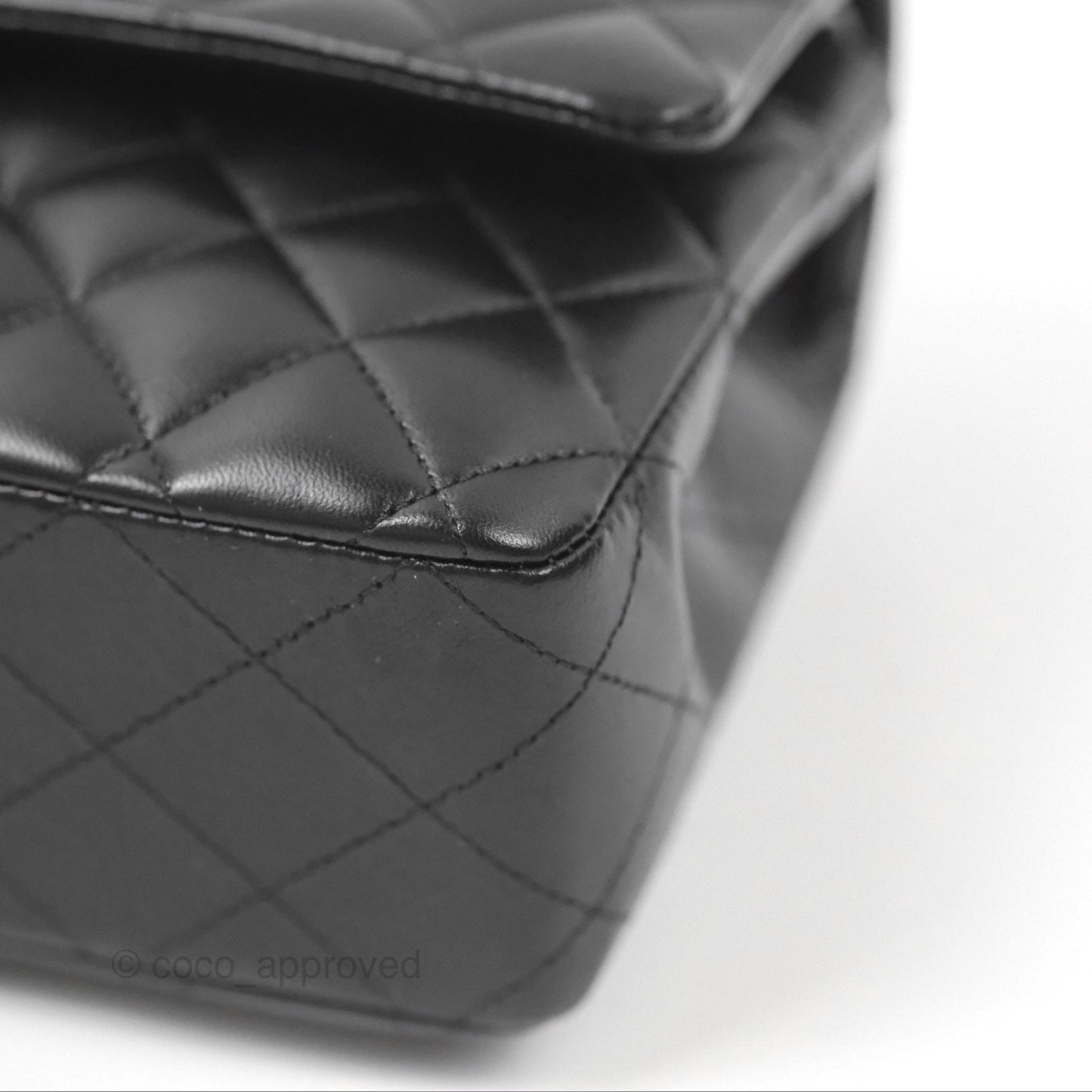 Chanel Classic M/L Medium Flap Quilted Black Lambskin Silver Hardware