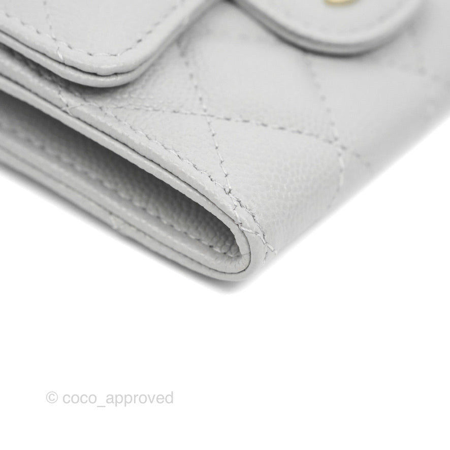 Chanel Caviar Quilted Flap Card Holder Grey Gold Hardware 21A