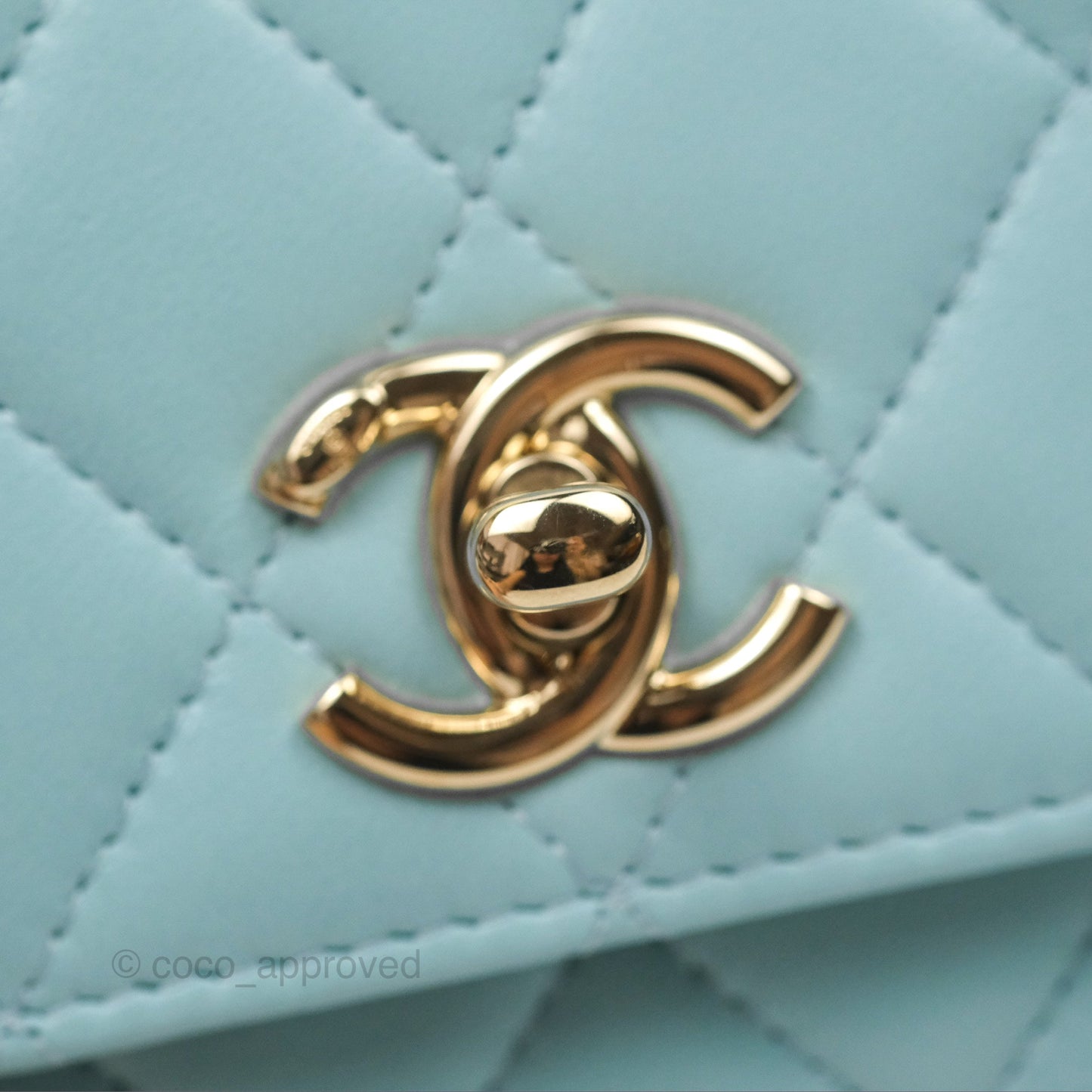 Chanel Mini Quilted Trendy CC Clutch With Chain Tiffany Blue Lambskin Gold Hardware