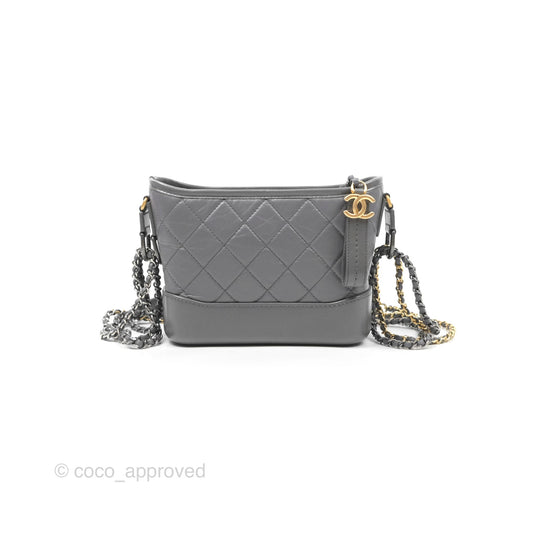 Chanel Small Gabrielle Hobo Quilted Dark Grey Aged Calfskin