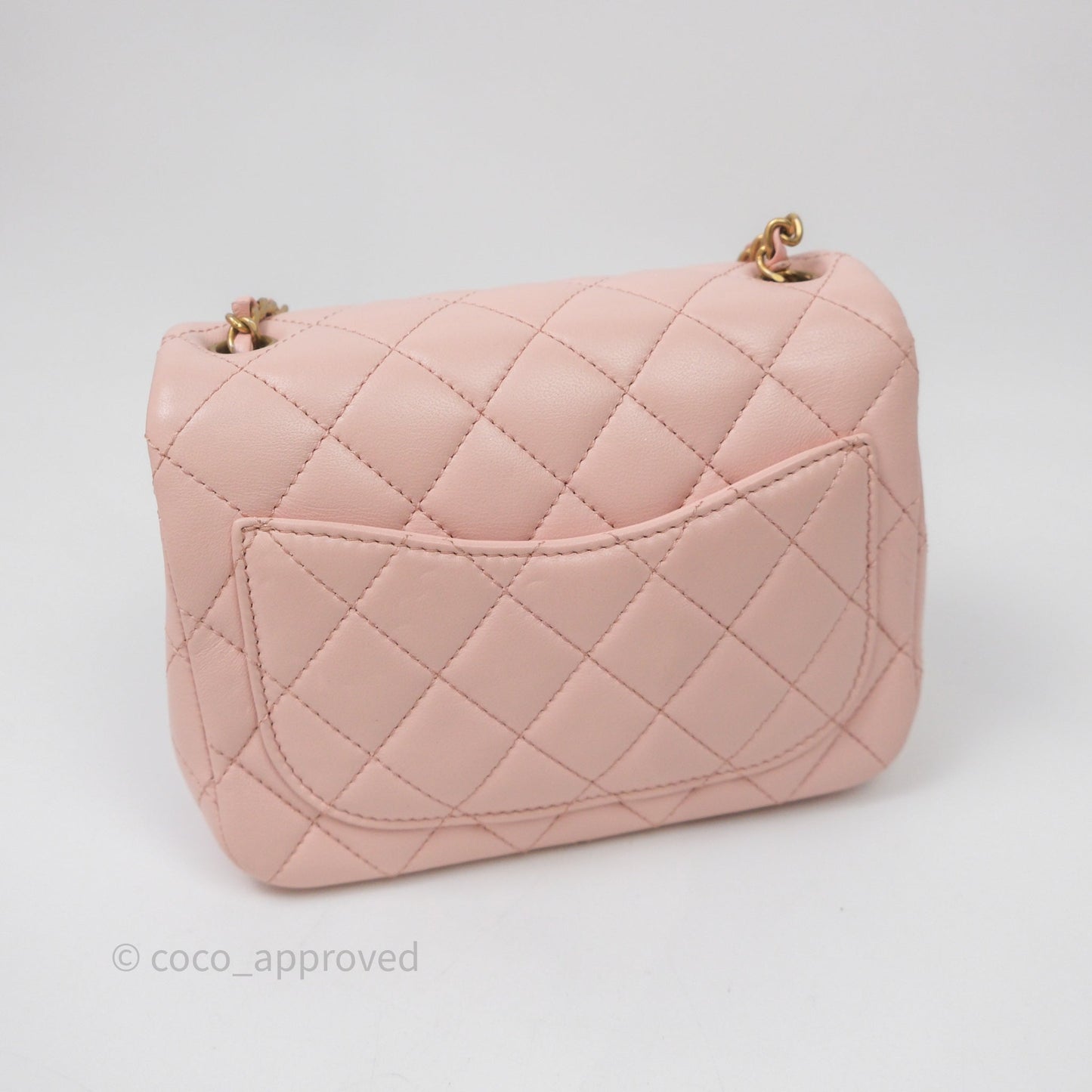 Chanel Pearl Crush Mini Square Quilted Pink Lambskin Aged Gold Hardware