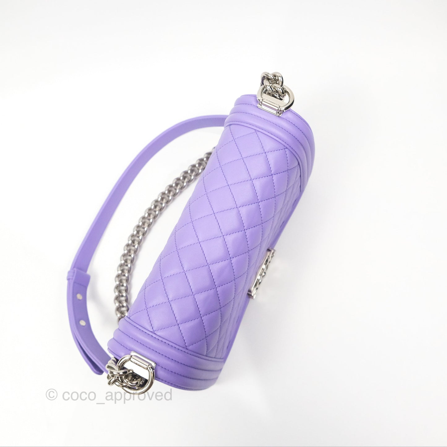 Chanel Quilted Medium Boy Purple Calfskin Silver Hardware