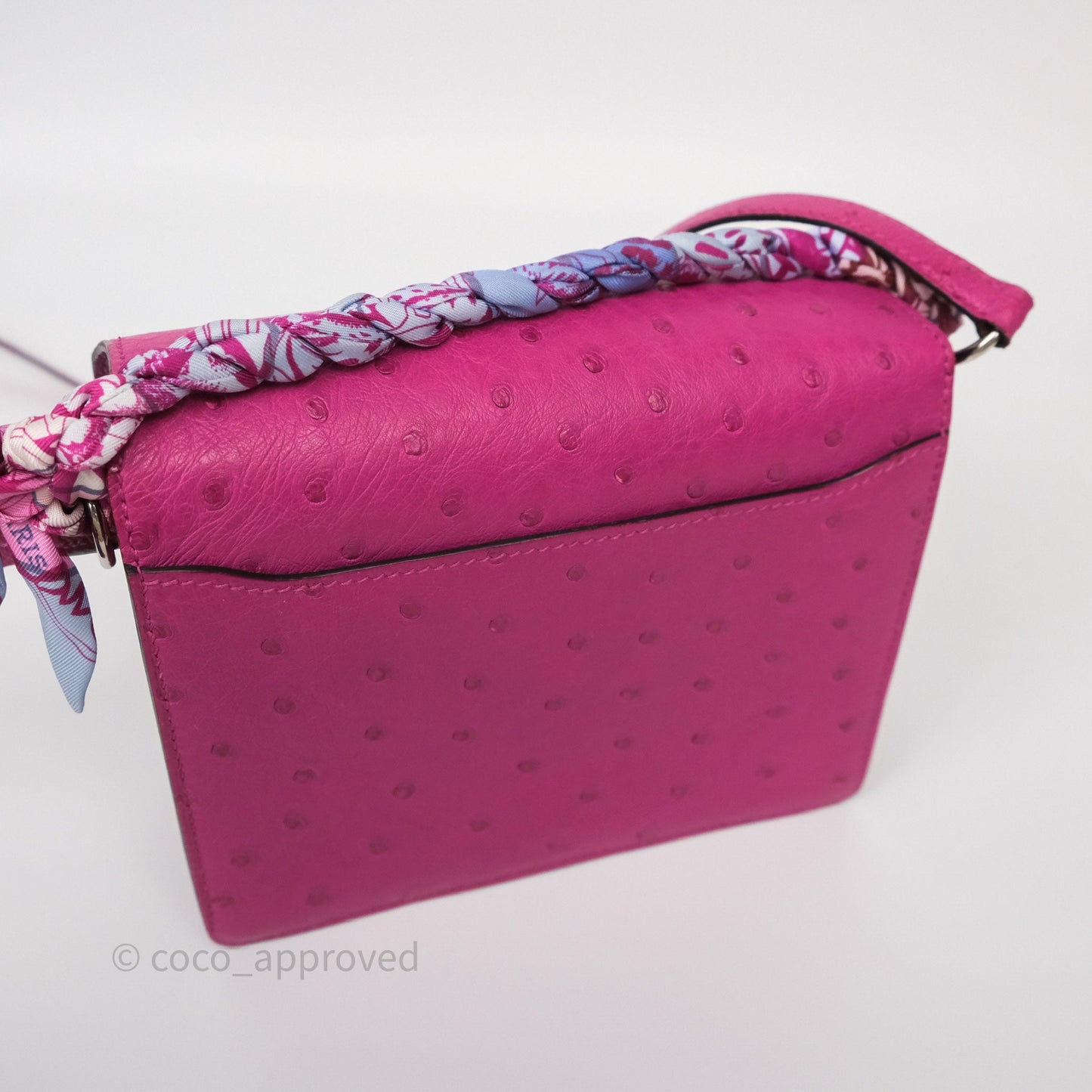 Hermès Roulis Mini 18 Rose Pourpre L3 Autruche Palladium Hardware