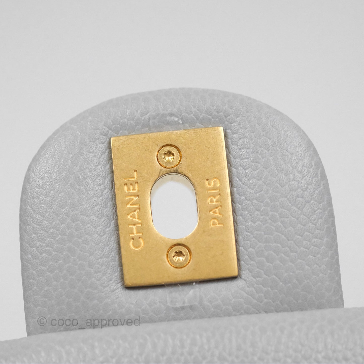 Chanel Mini Flap Bag Heart Adjustable Chain Grey Caviar Aged Gold Hardware