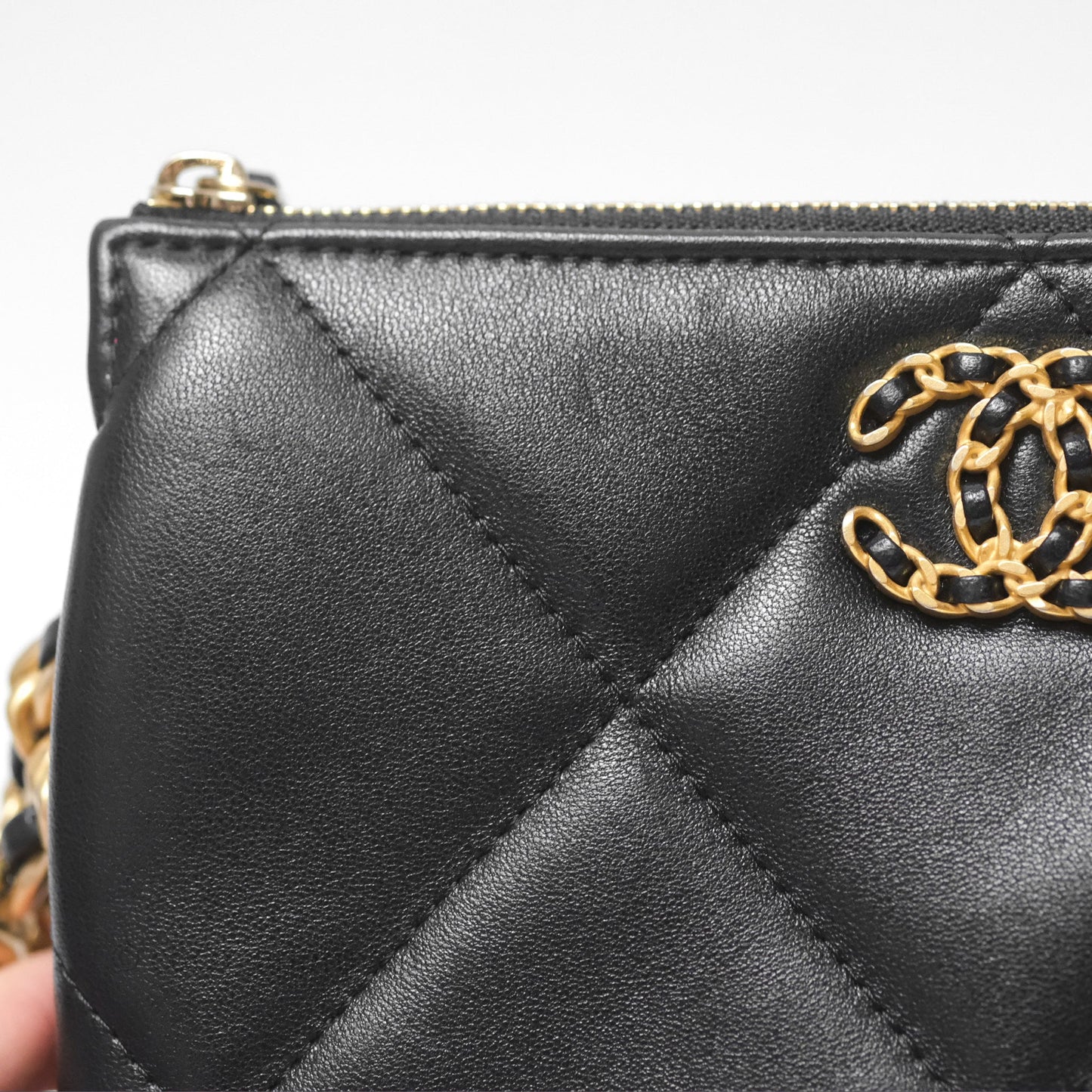Chanel 19 Pouch Black Shiny Goatskin Mixed Hardware