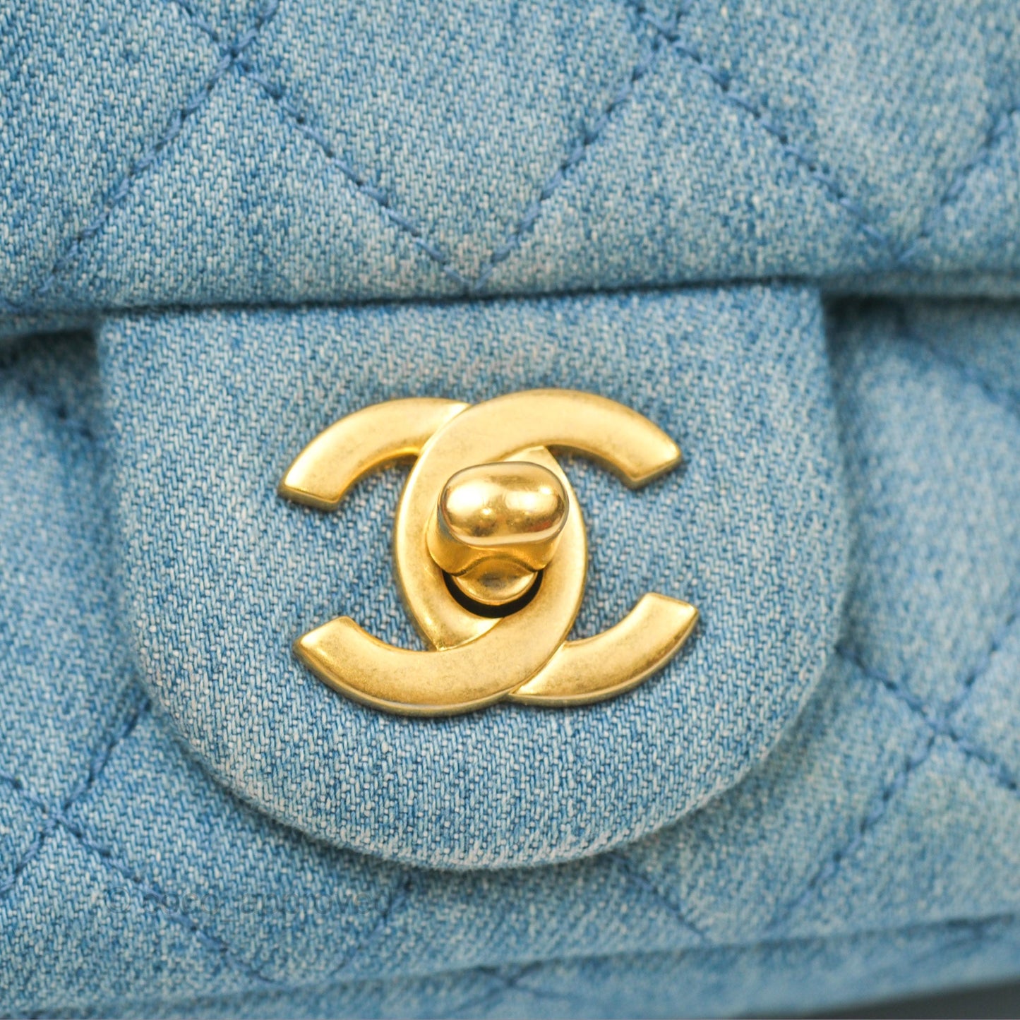 Chanel Mini Square Pearl Crush Quilted Denim Aged Gold Hardware