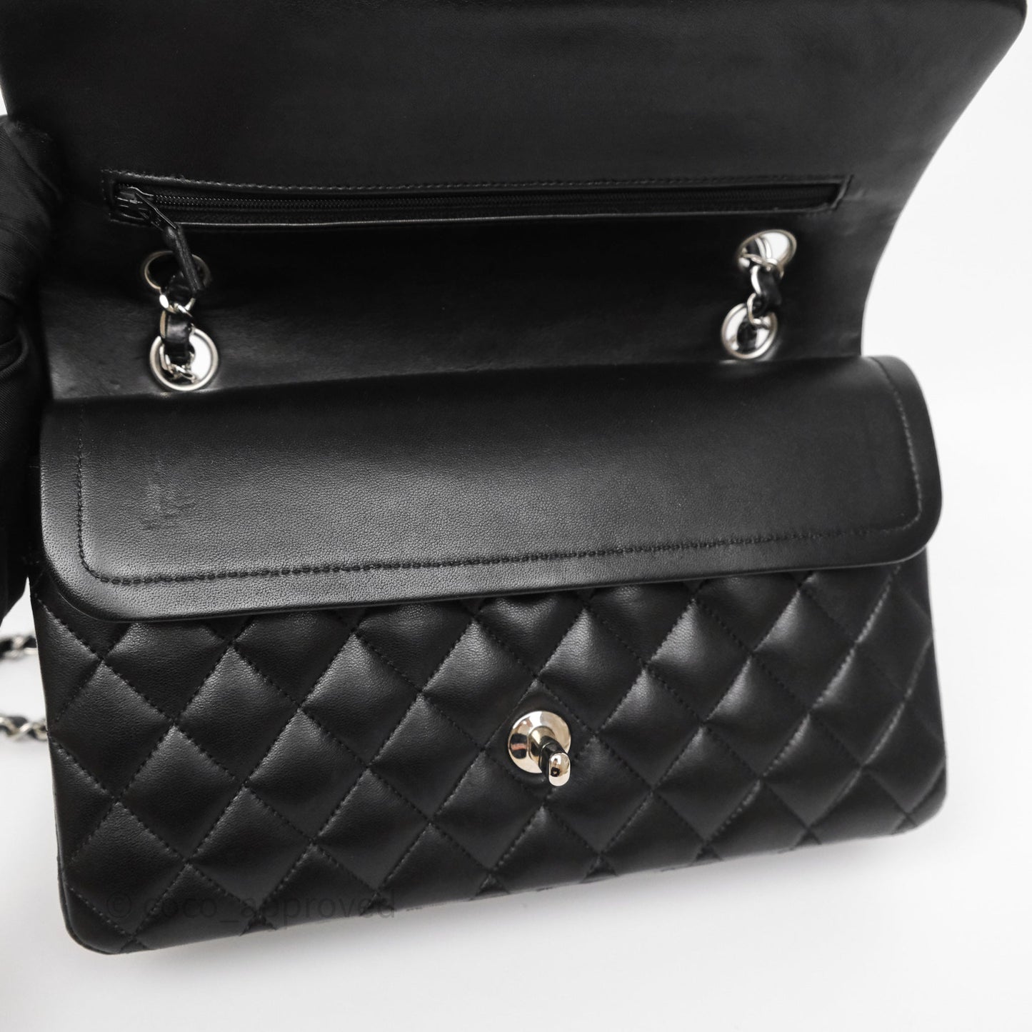 Chanel Classic M/L Medium Flap Quilted Black Lambskin Silver Hardware
