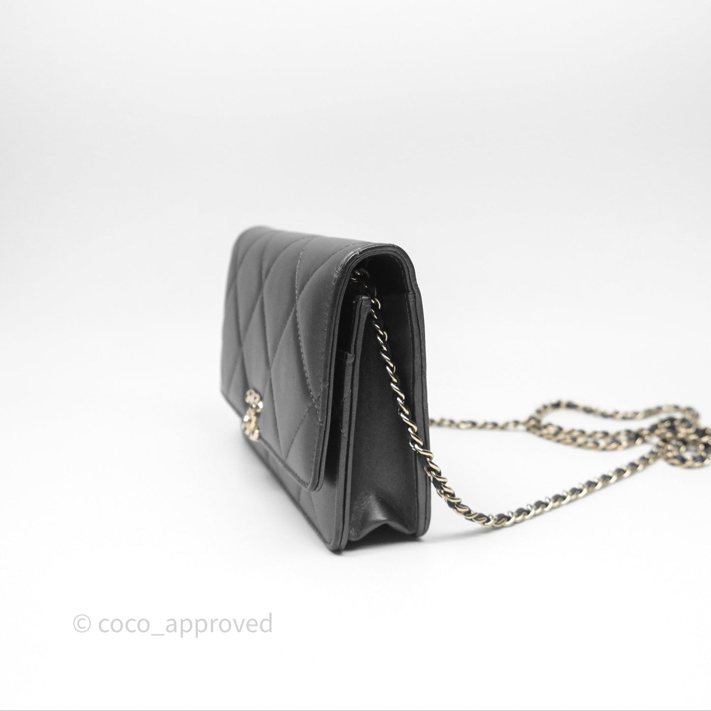Chanel Wallet On Chain WOC Iridescent Dark Grey Lambskin Gold Hardware