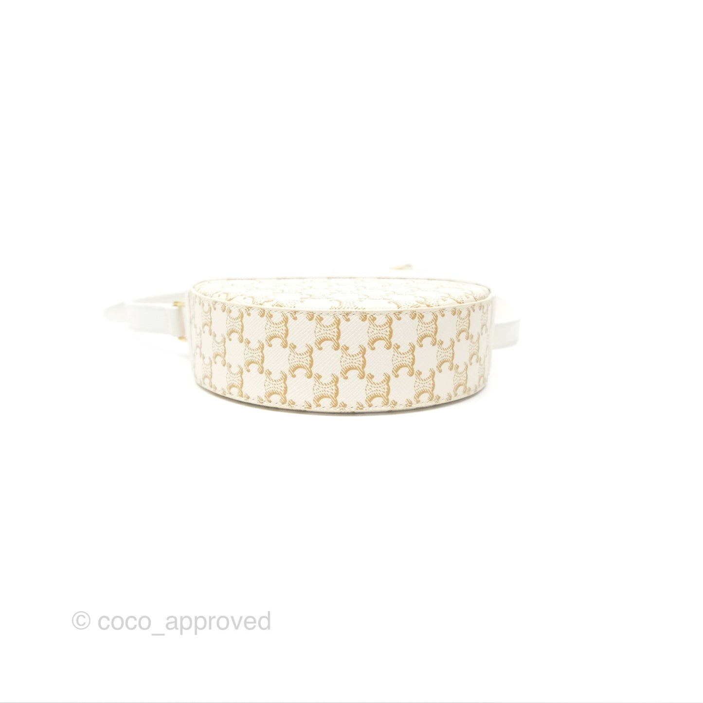 Celine Round Purse on Strap Triomphe Canvas White Calfskin