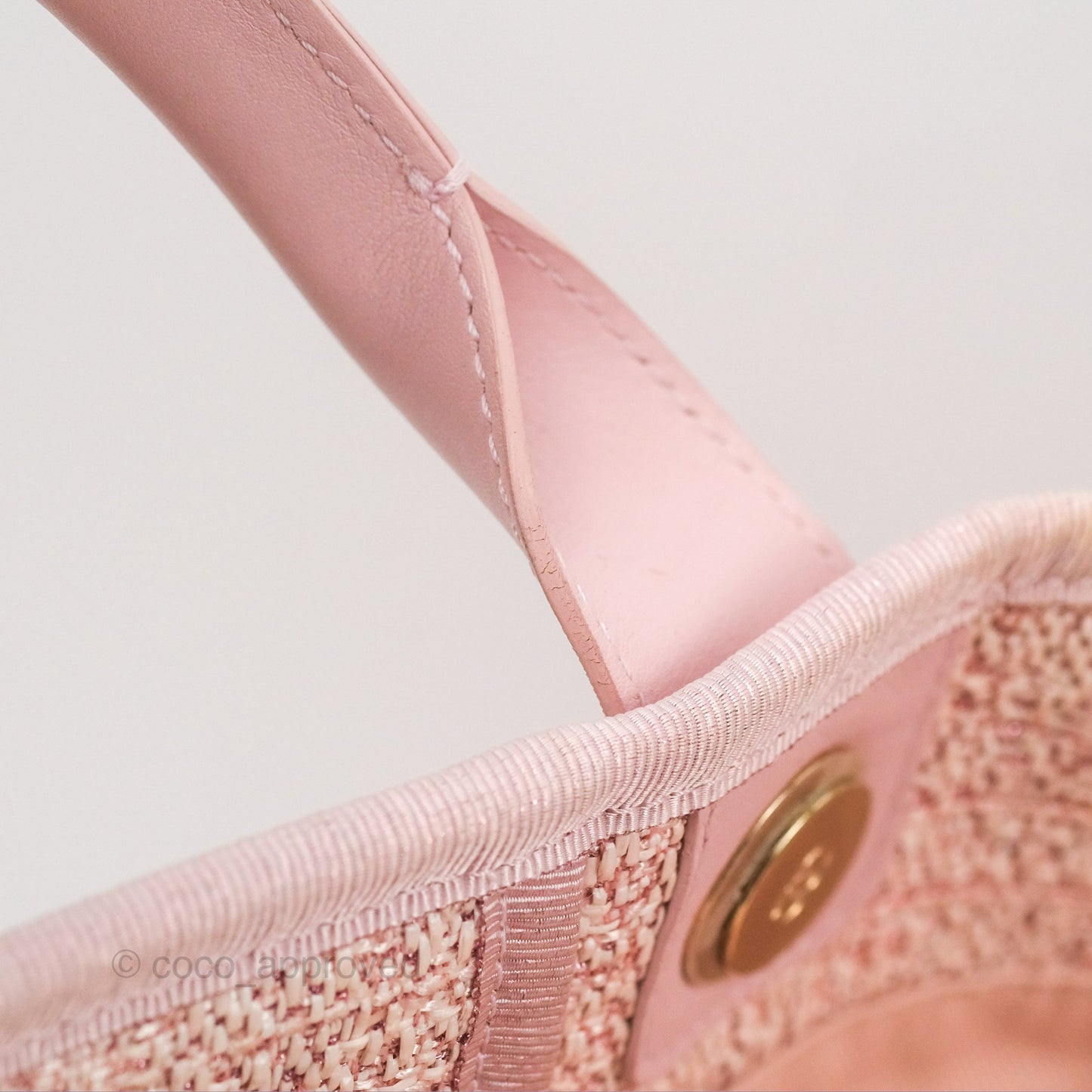 Chanel Large Deauville Tote Pink Woven Tweed Gold Hardware