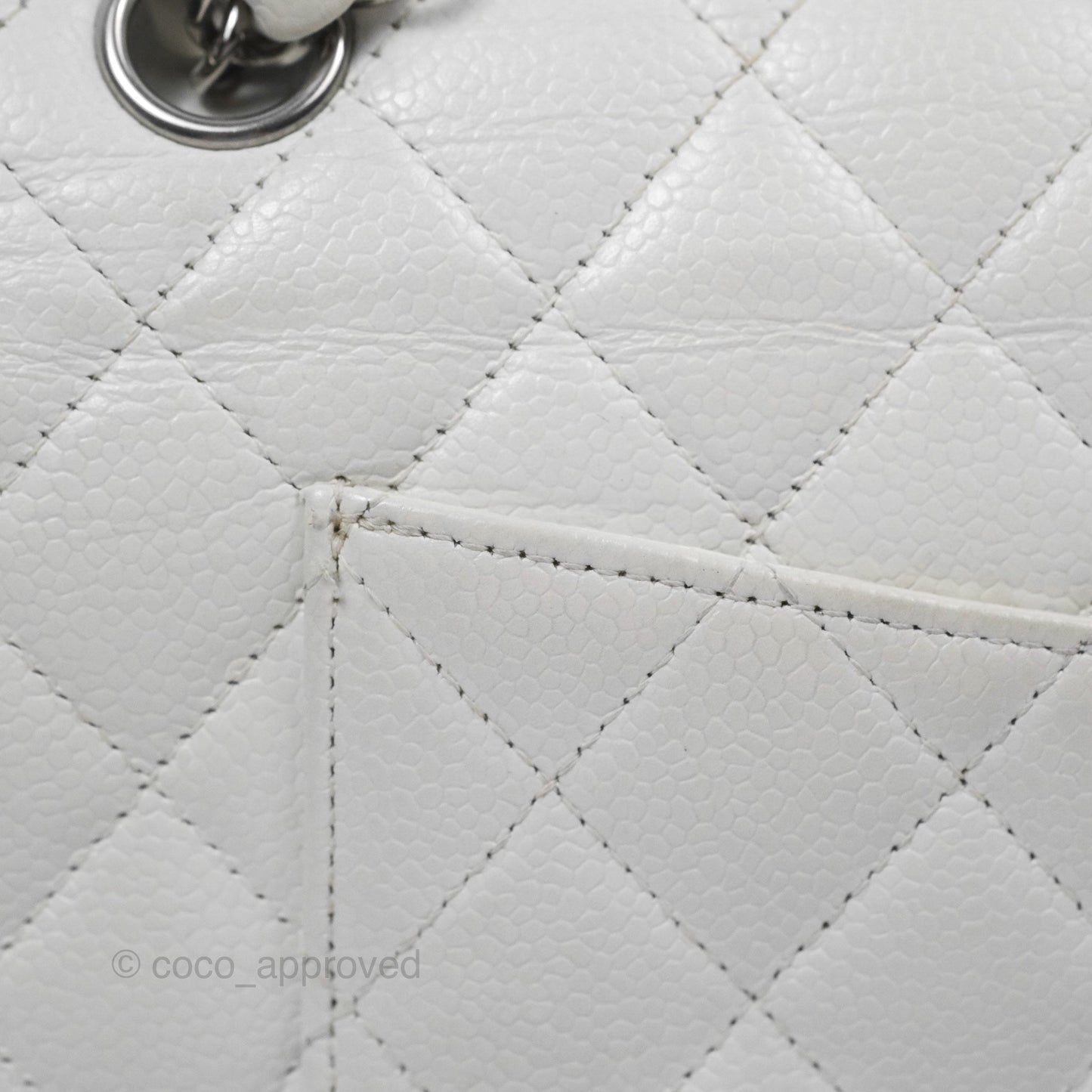 Chanel Classic M/L Medium Flap Quilted White Caviar Silver Hardware