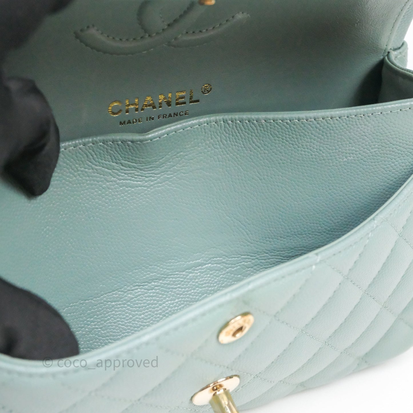 Chanel Small Quilted Classic Flap Tiffany Green Cavier Gold Hardware