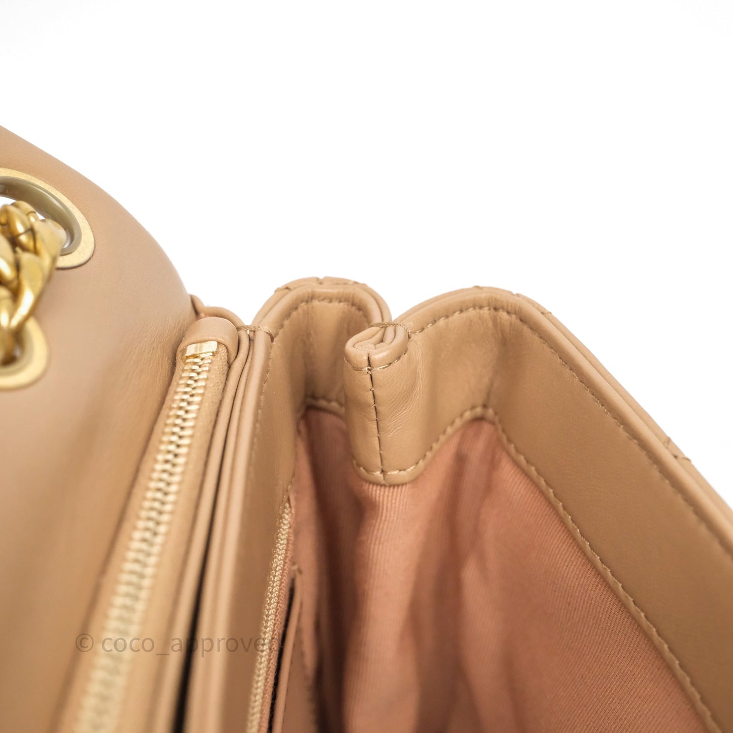 Chanel Medium All Slide Adjustable Chain Flap Bag Beige Lambskin Aged Gold Hardware