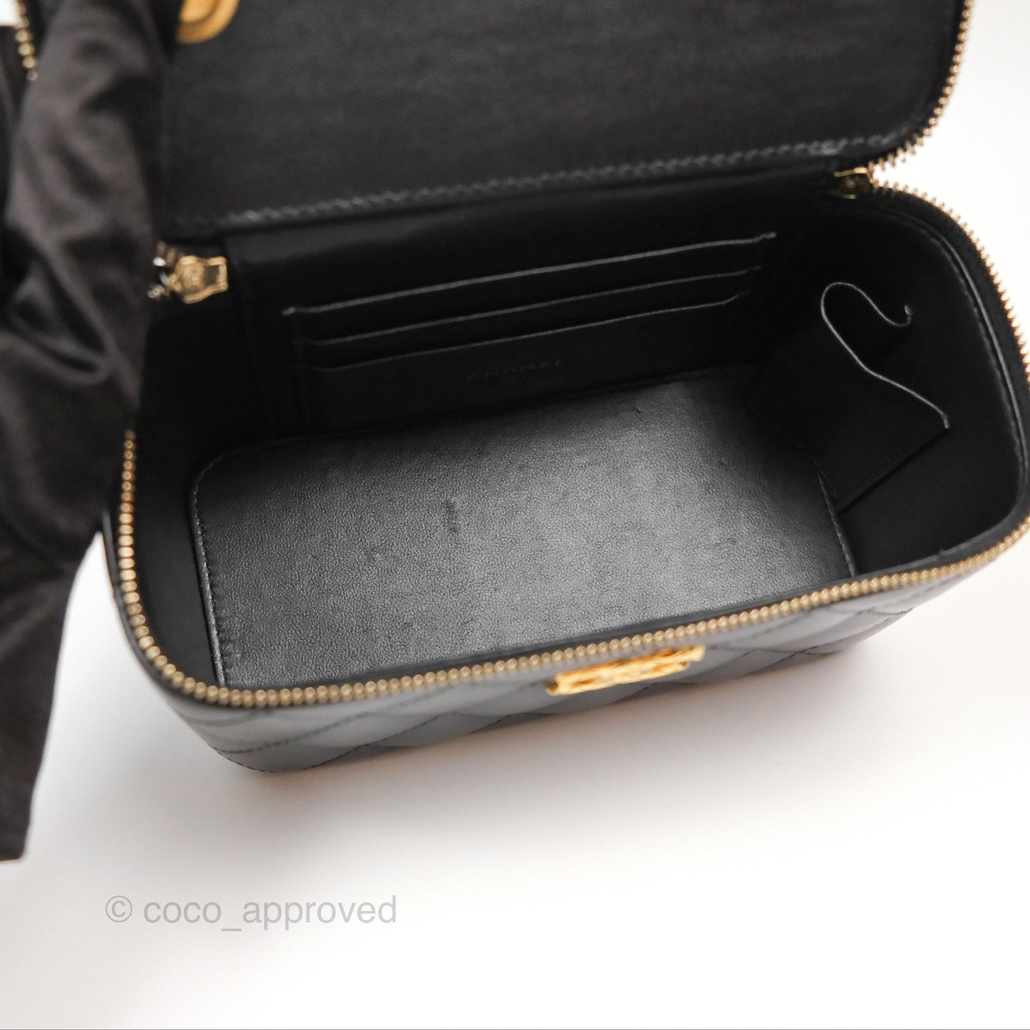 Chanel All Slide Vanity with Adjustable Chain Black Lambskin Aged Gold Hardware