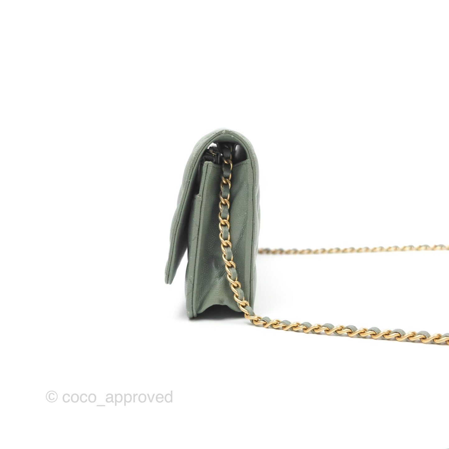 Chanel Classic Quilted Wallet On Chain WOC Glitter Dark Tiffany Green Caviar Aged Gold Hardware