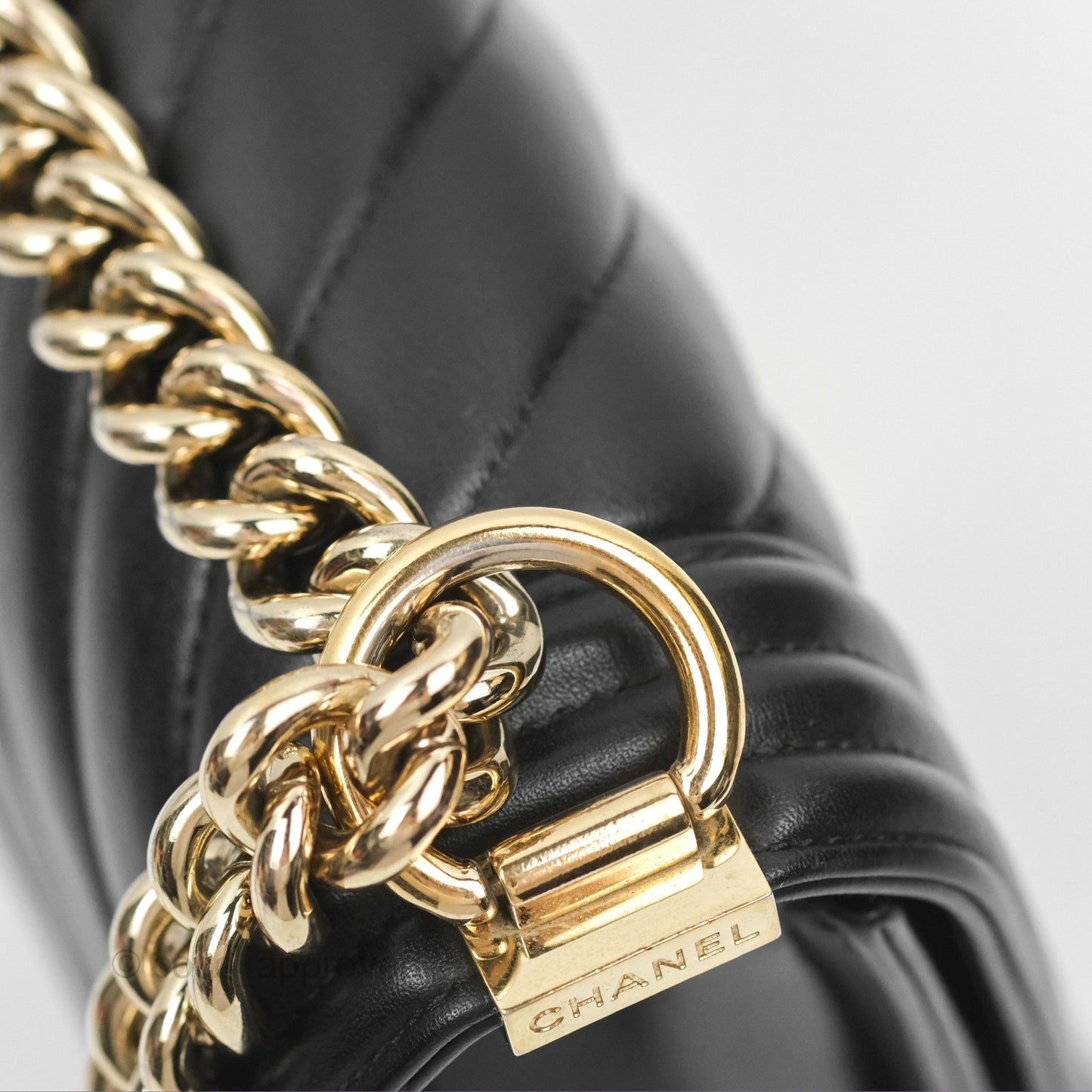 Chanel Chevron Small Boy Black Calfskin Gold Hardware