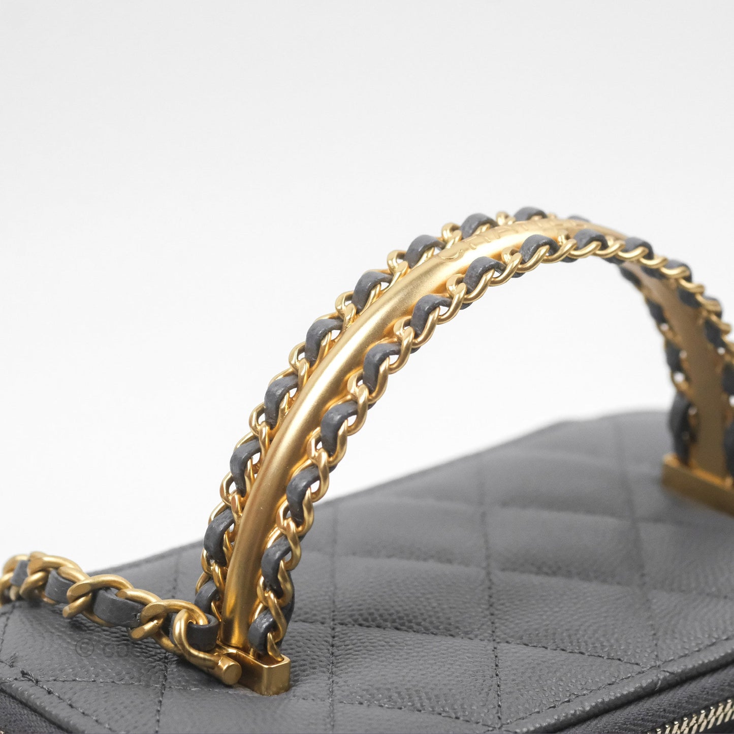Chanel Vanity Rectangular with Top Handle Grey Caviar Aged Gold Hardware 24A