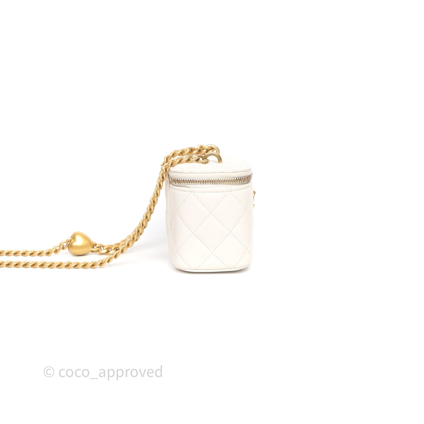 Chanel Heart Crush Mini Vanity With Chain White Caviar Aged Gold Hardware