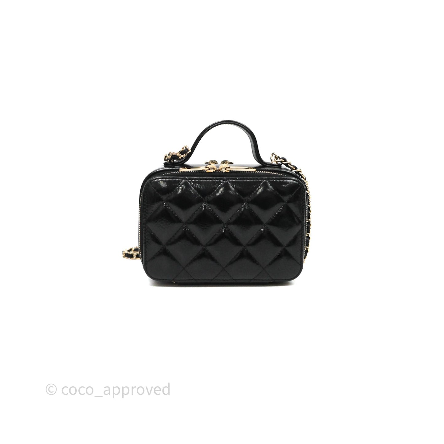 Chanel Small Top Handle Vanity Case Black Shiny Crumpled Calfskin Gold Hardware