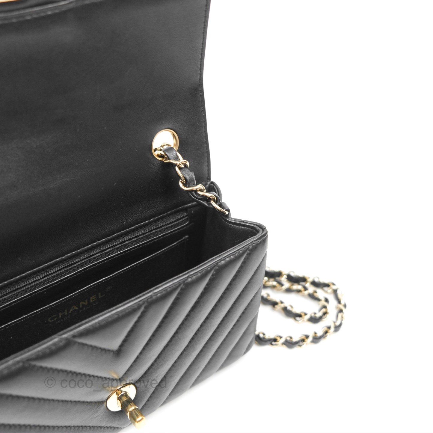 Chanel Chevron Mini Rectangular Flap Black Lambskin Gold Hardware