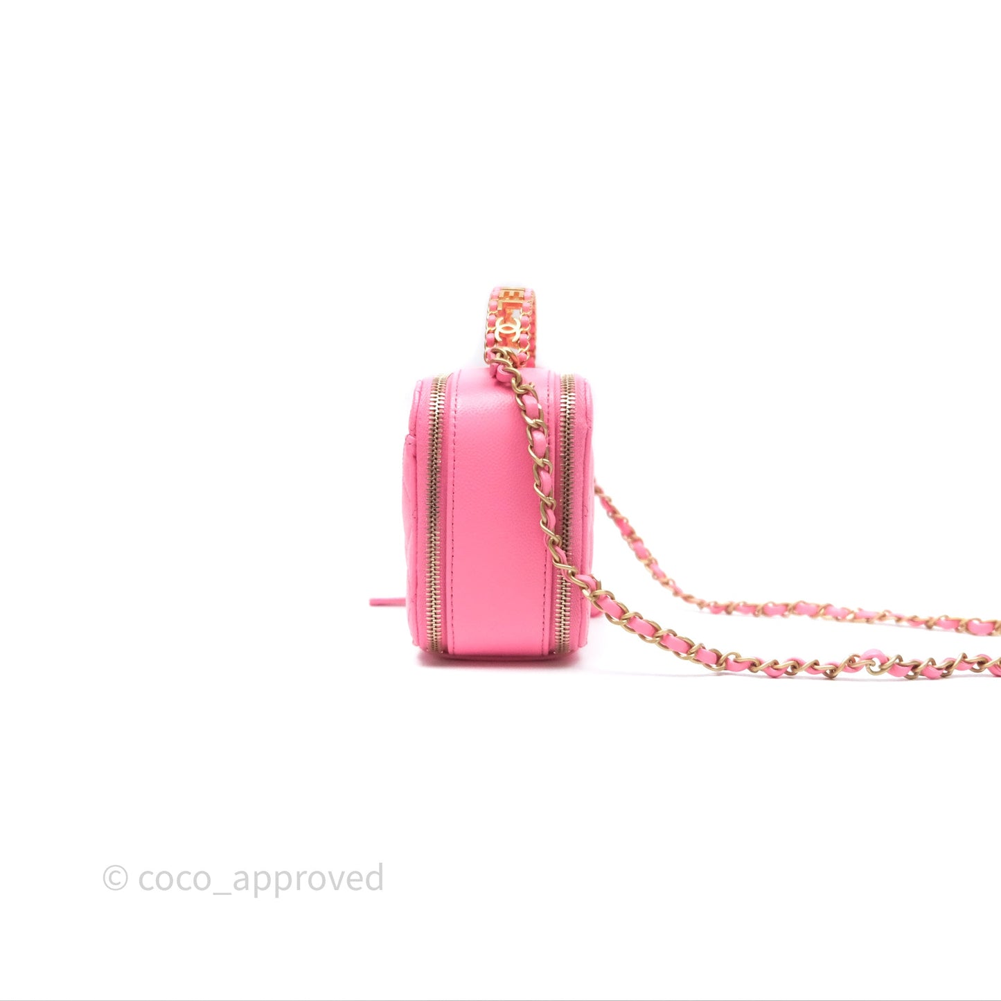 Chanel Quilted Pick Me Up Small Vanity Case Hot Pink Caviar Aged Gold Hardware