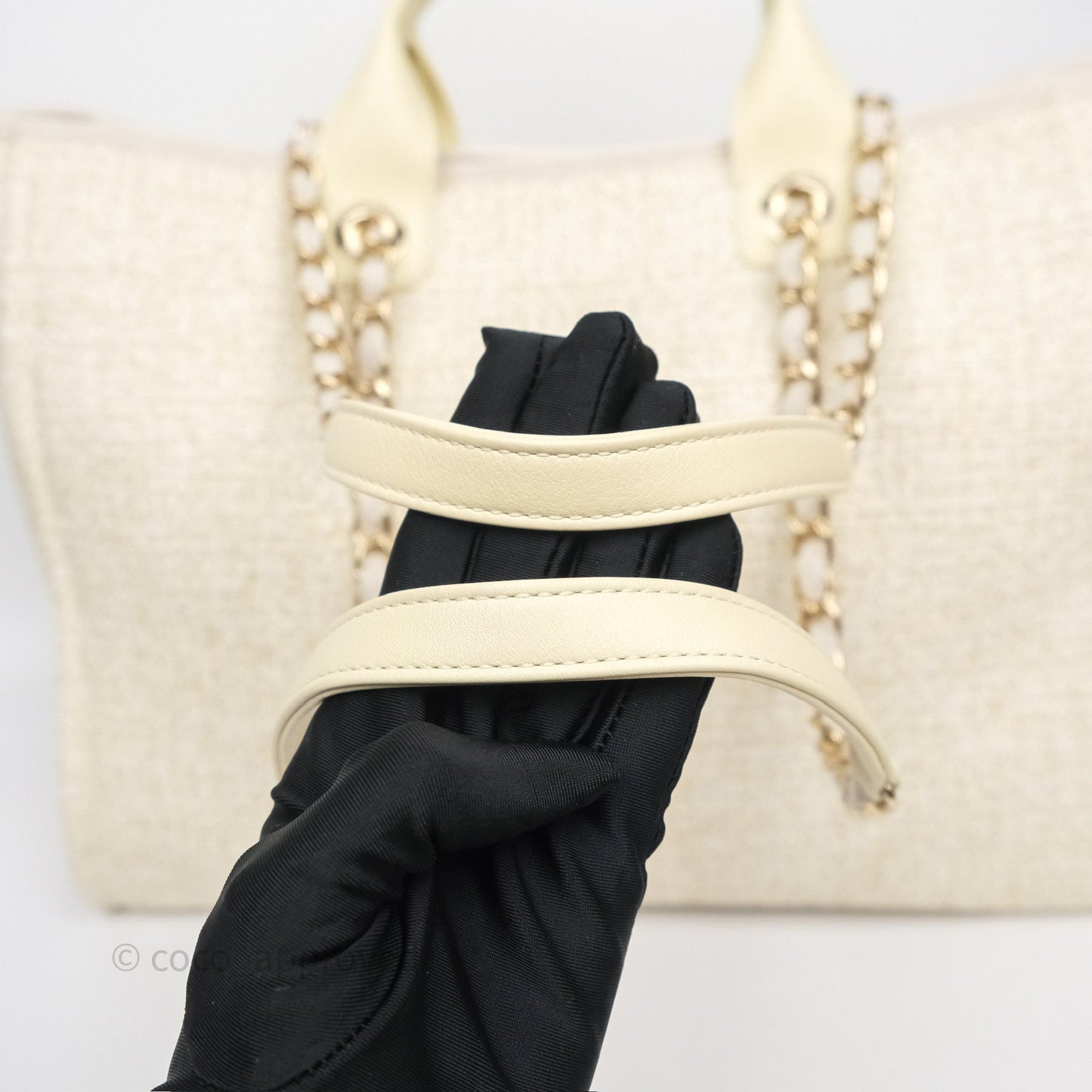Chanel Large Deauville Ivory/Gold Canvas Gold Hardware