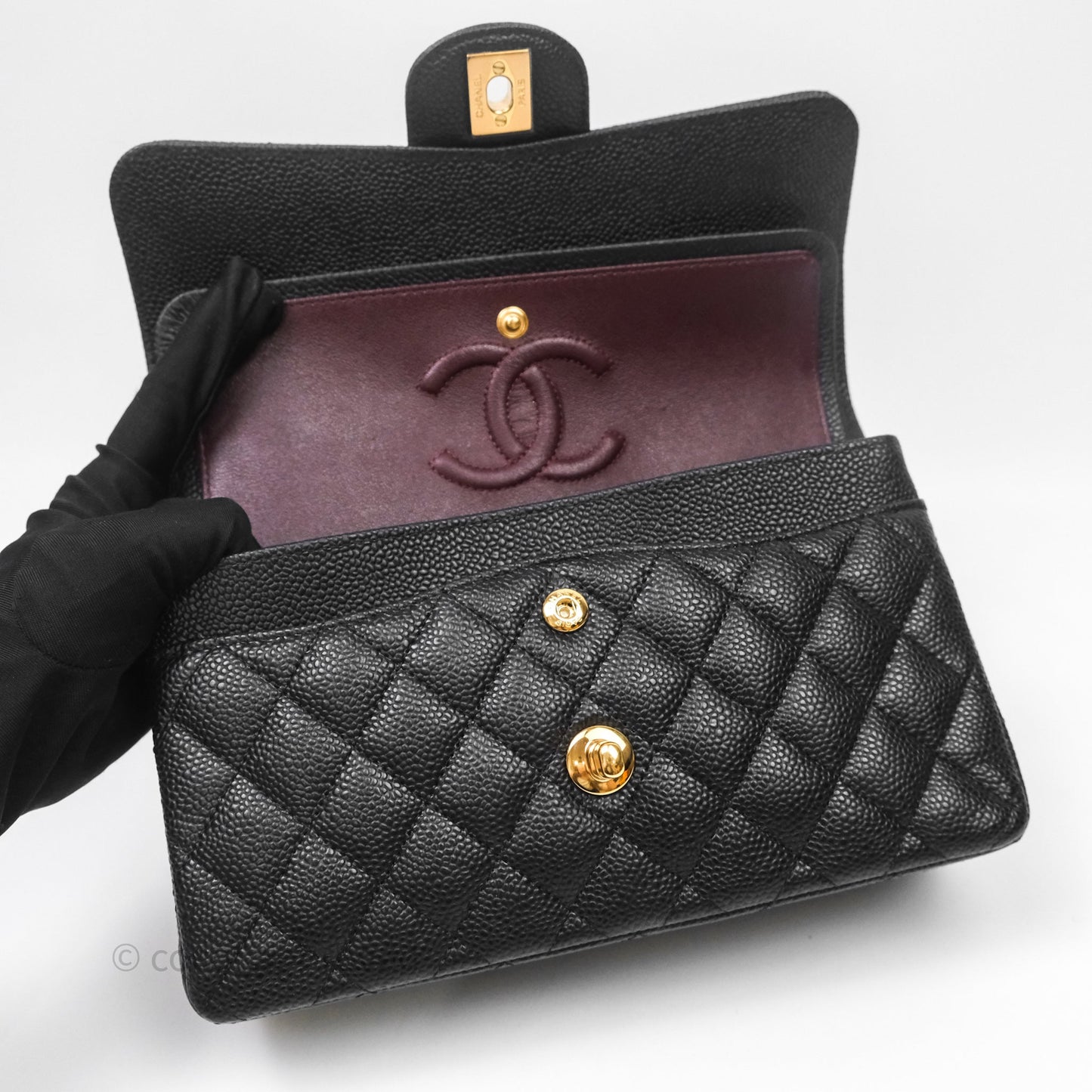 Chanel Small Classic Flap Quilted Black Caviar Gold Hardware