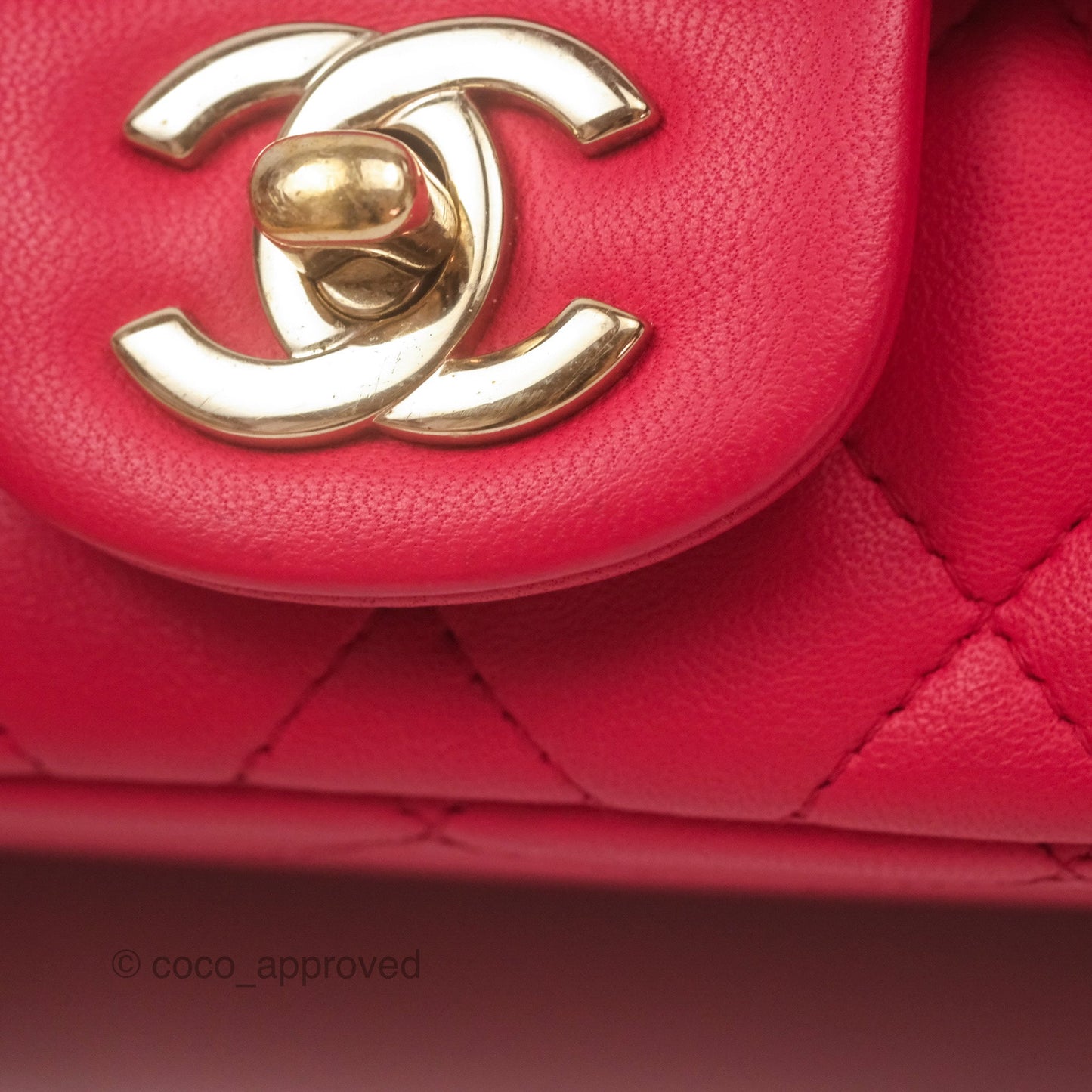 Chanel Mini Square Quilted Red Lambskin Gold Hardware