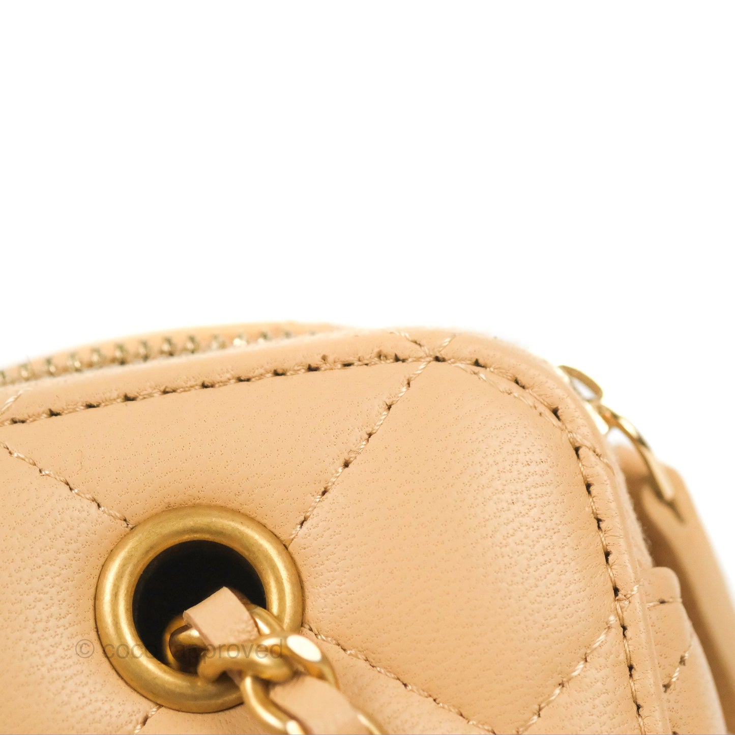 Chanel Mini Pearl Crush Vanity With Chain Beige Lambskin Aged Gold Hardware