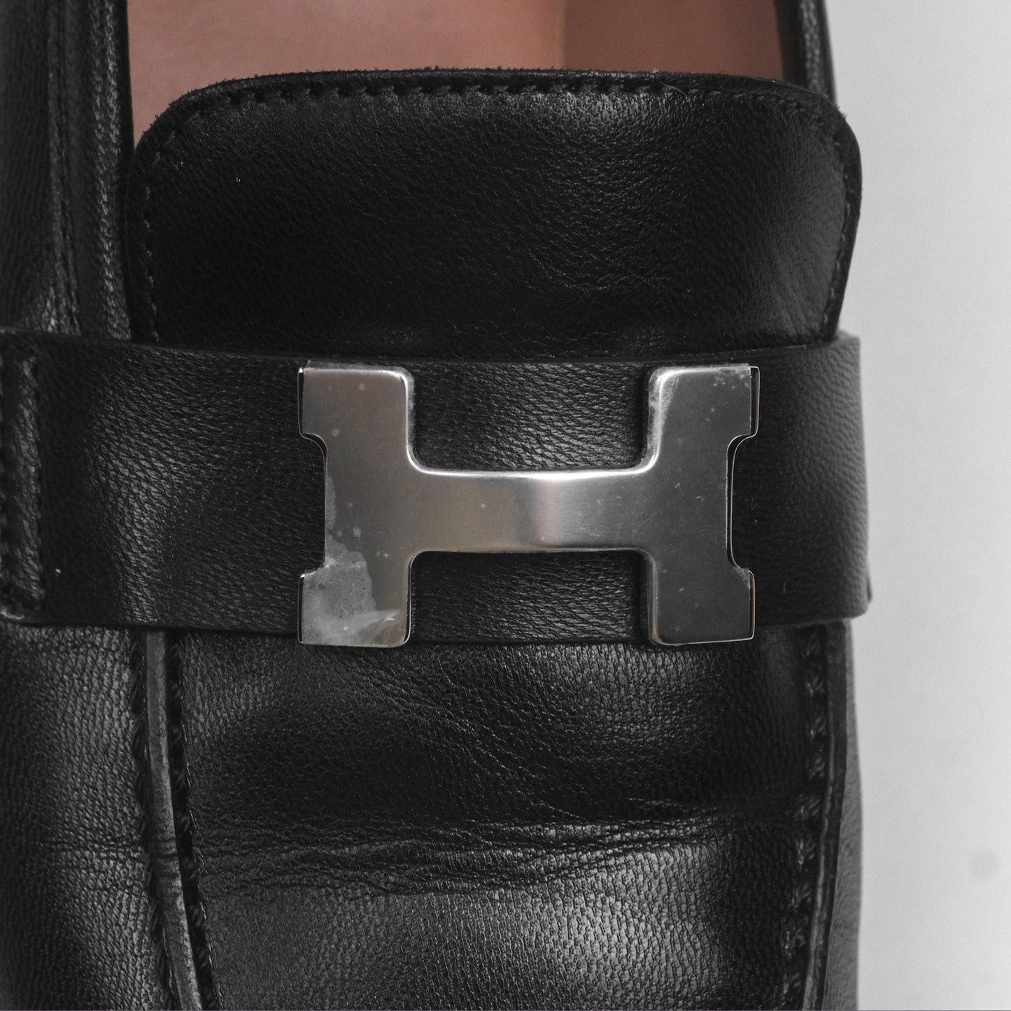 Hermès Paris Loafer Black Goatskin Palladium H Buckle Size 37.5