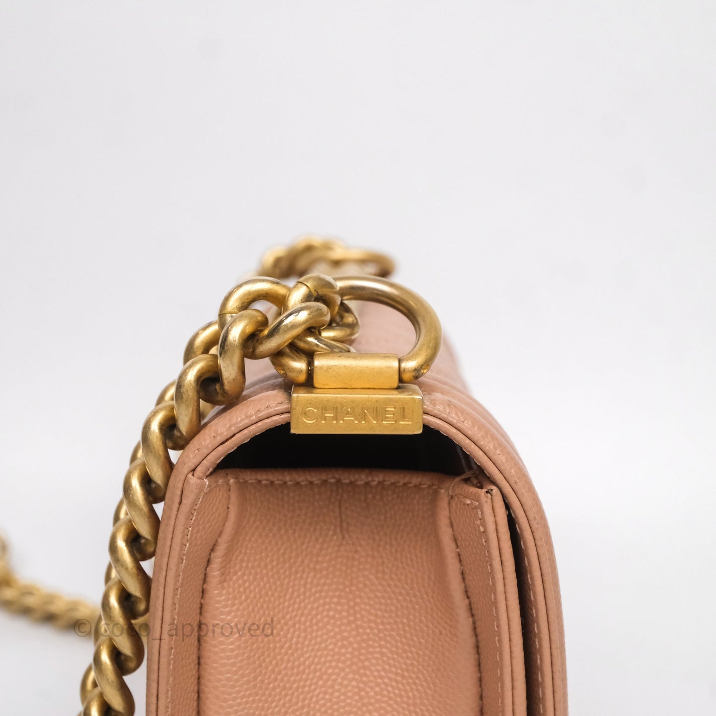 Chanel Small Boy Caviar Beige Pink Bag Aged Gold Hardware