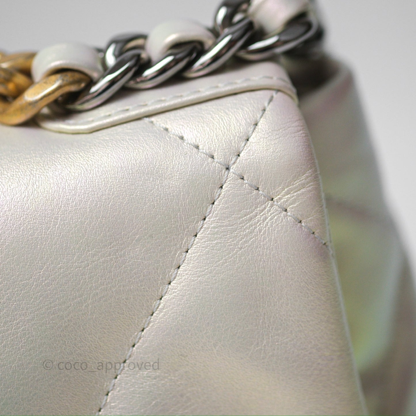 Chanel 19 Small Iridescent White Mixed Hardware