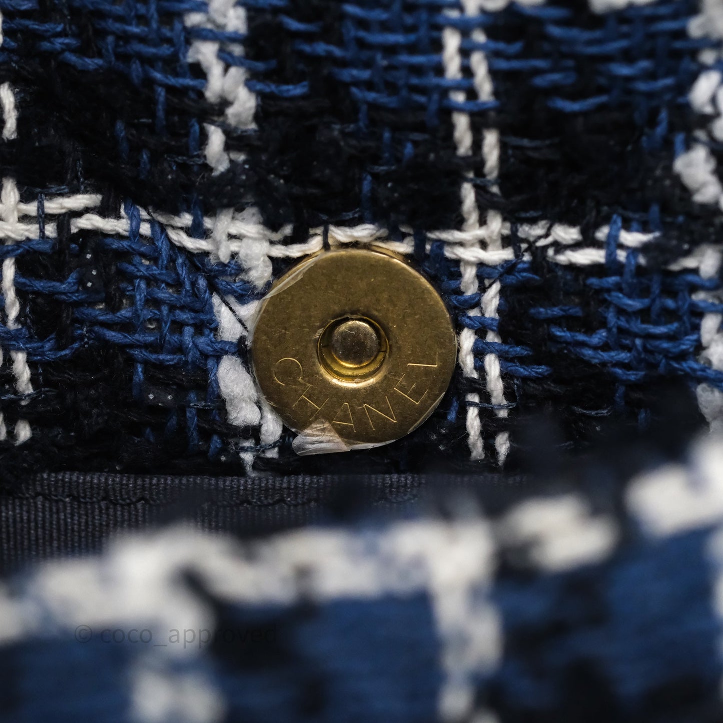 Chanel 19 Small Blue White Black Grid Tweed Mixed Hardware