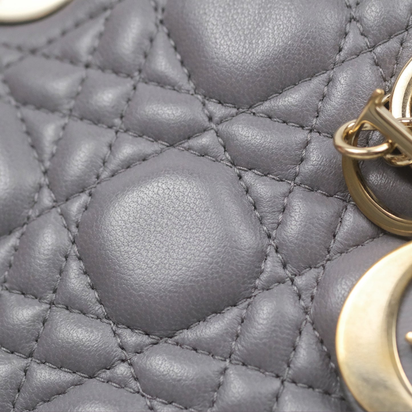 Christian Dior Mini Lady Dior Grey Lambskin Cannage Gold Hardware