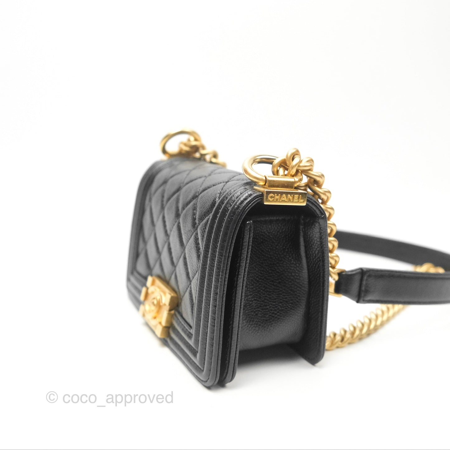 Chanel Mini Boy Black Caviar Aged Gold Hardware