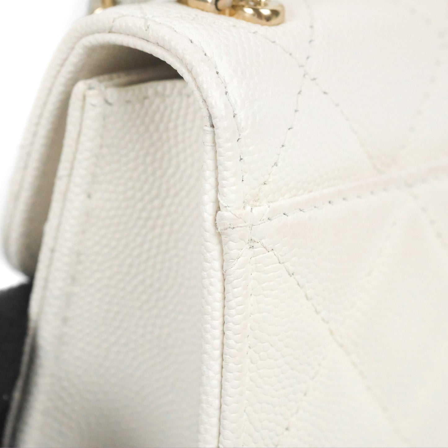 Chanel Mini Top Handle Clutch with Chain White Caviar Light Gold Hardware 23P