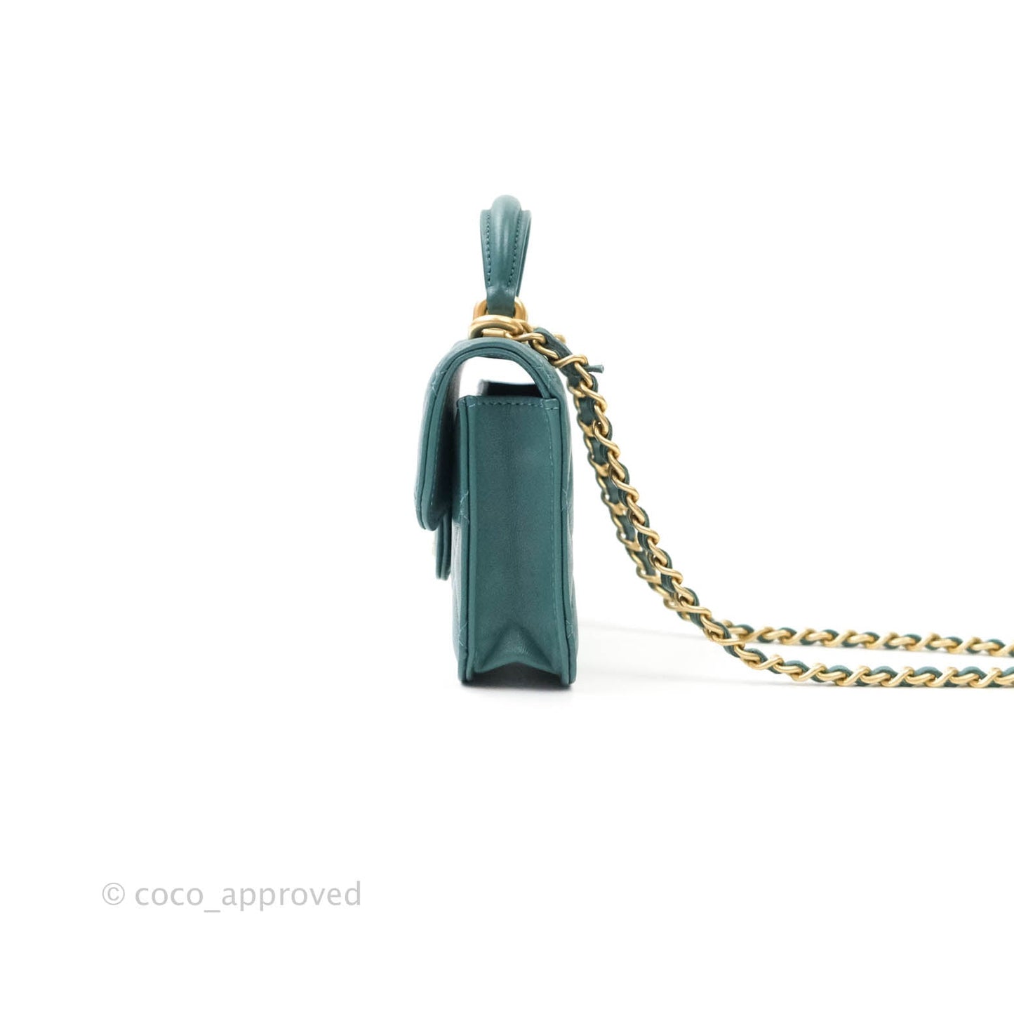 Chanel Flap Coin Purse With Chain Green Lambskin Aged Gold Hardware